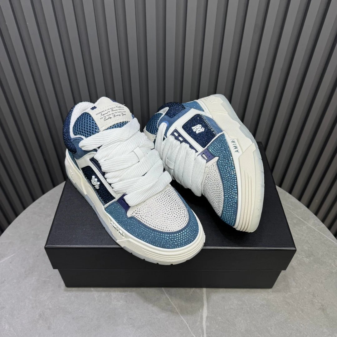Luxury Low Top Leather Sneakers Unisex Ice Blue - Gallery Image 5 - Detailed View