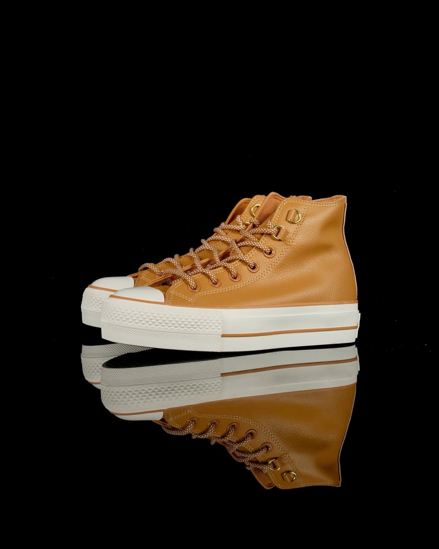 Platform Leather High Top Sneakers Caramel Brown - Gallery Image 1 - Detailed View
