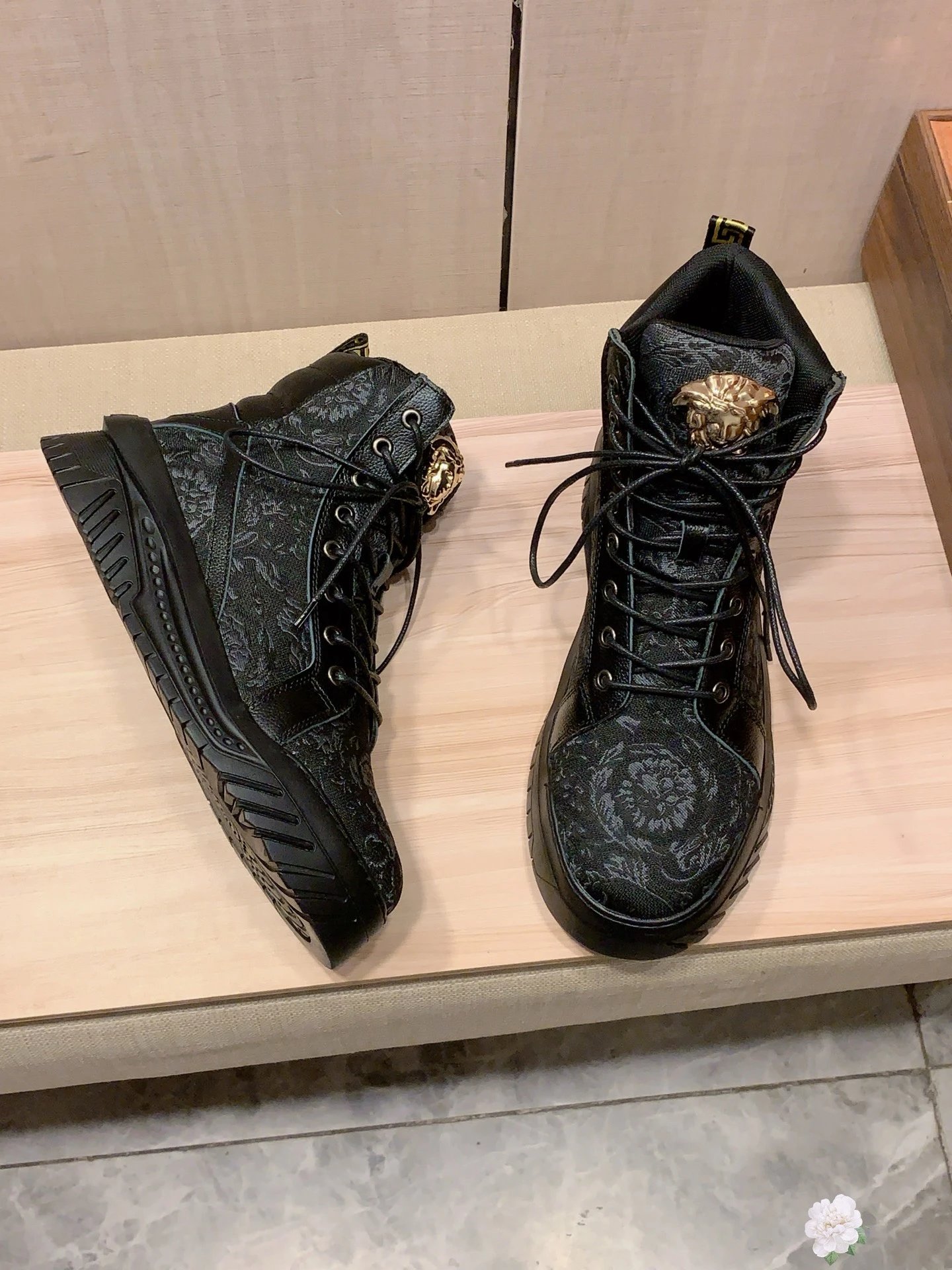 High Top Leather Sneakers Floral Black - Gallery Image 4 - Detailed View