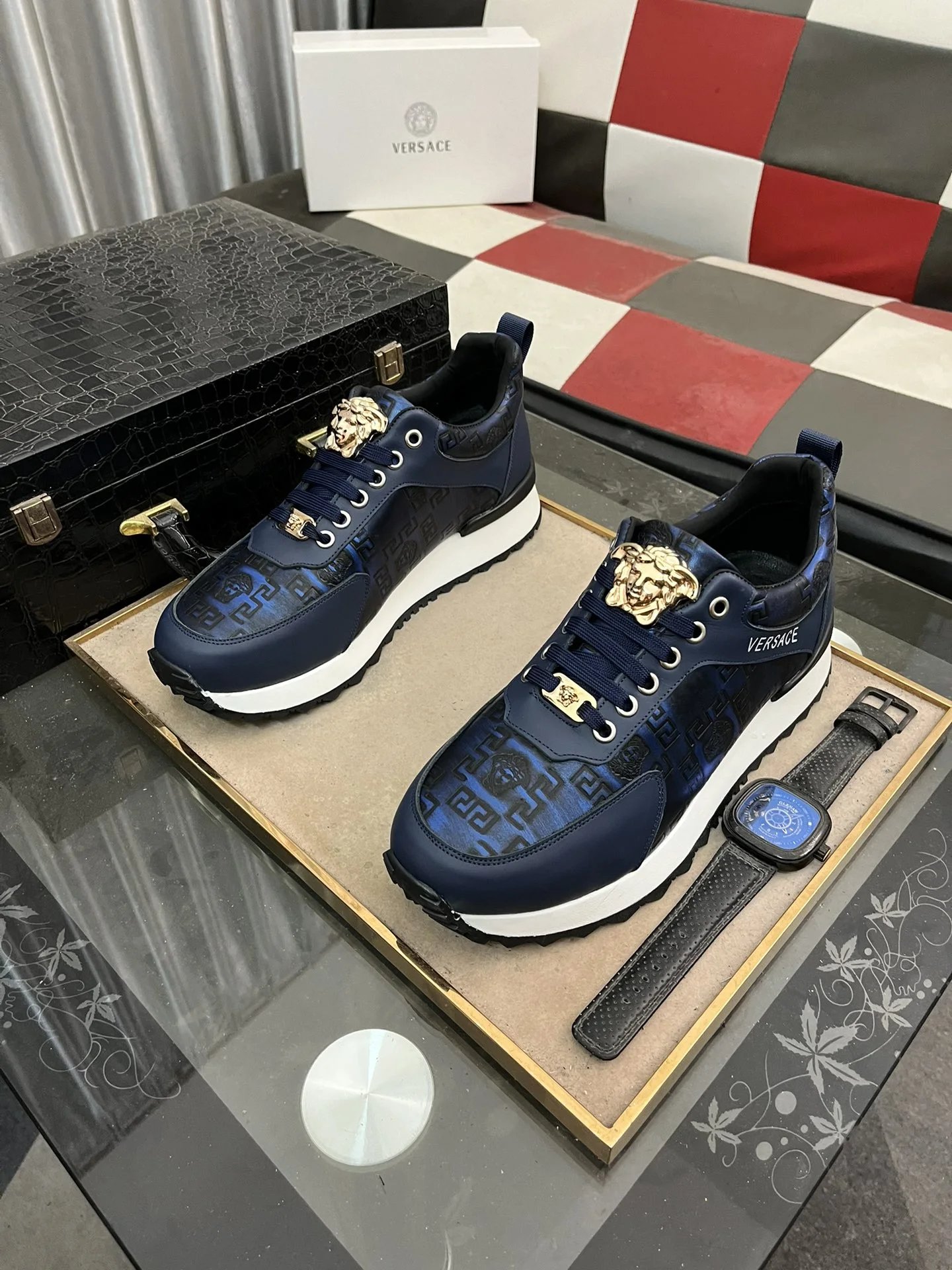 Luxury Leather Sneakers Navy Blue - Gallery Image 2 - Detailed View
