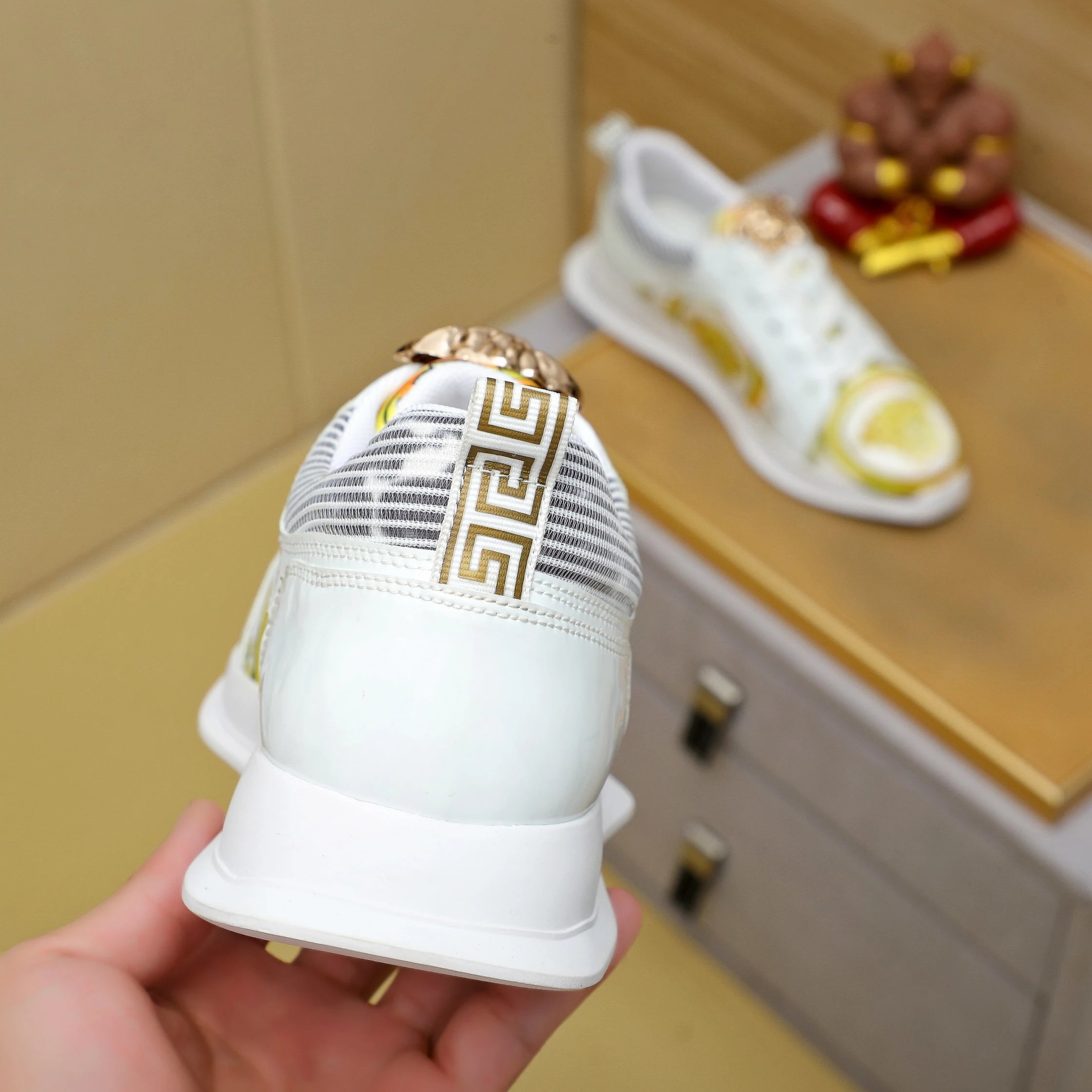 Luxury Lambskin Sneakers Baroque Gold - Gallery Image 8 - Detailed View