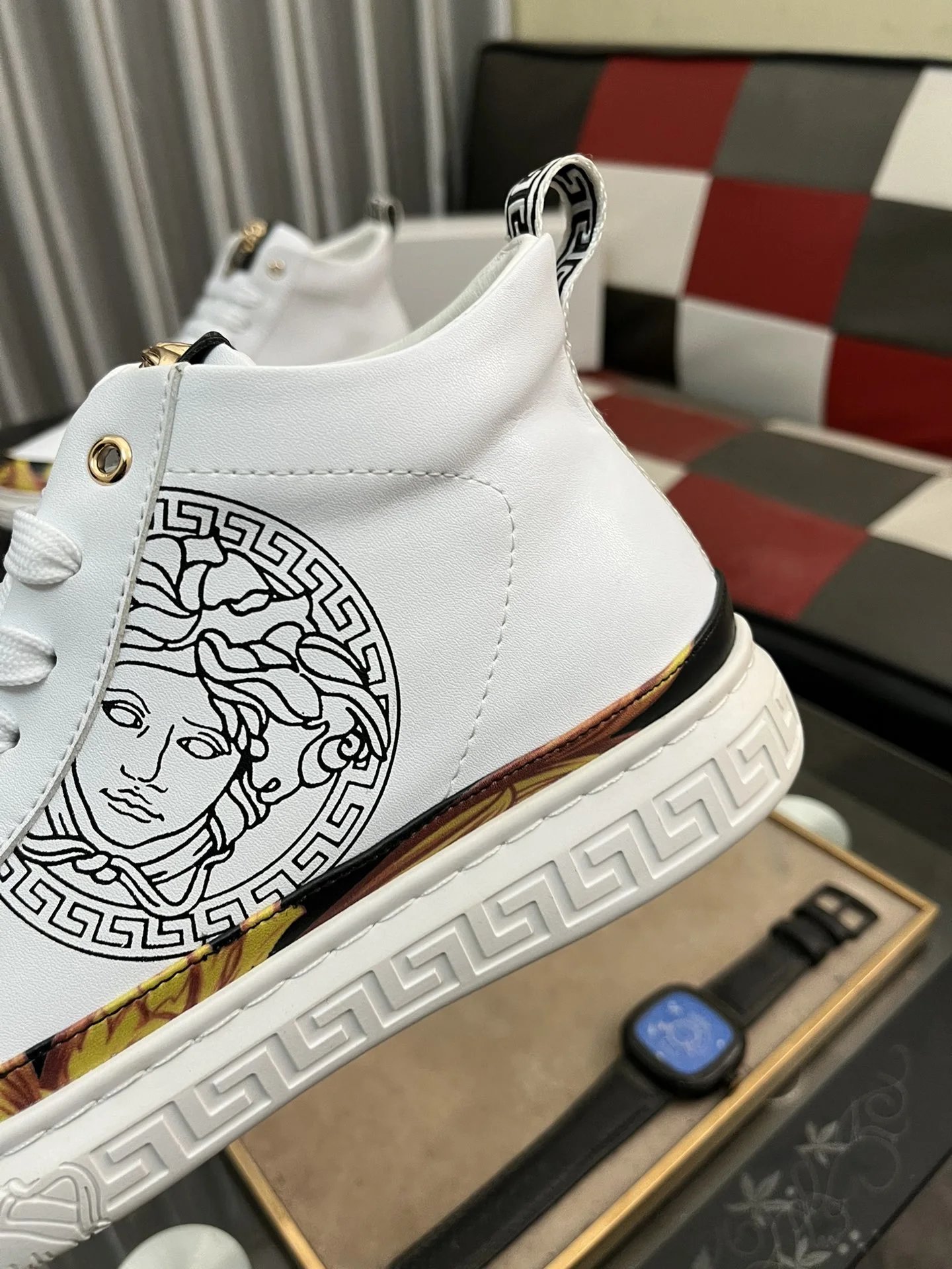 High Top Leather Sneakers Baroque White - Gallery Image 7 - Detailed View