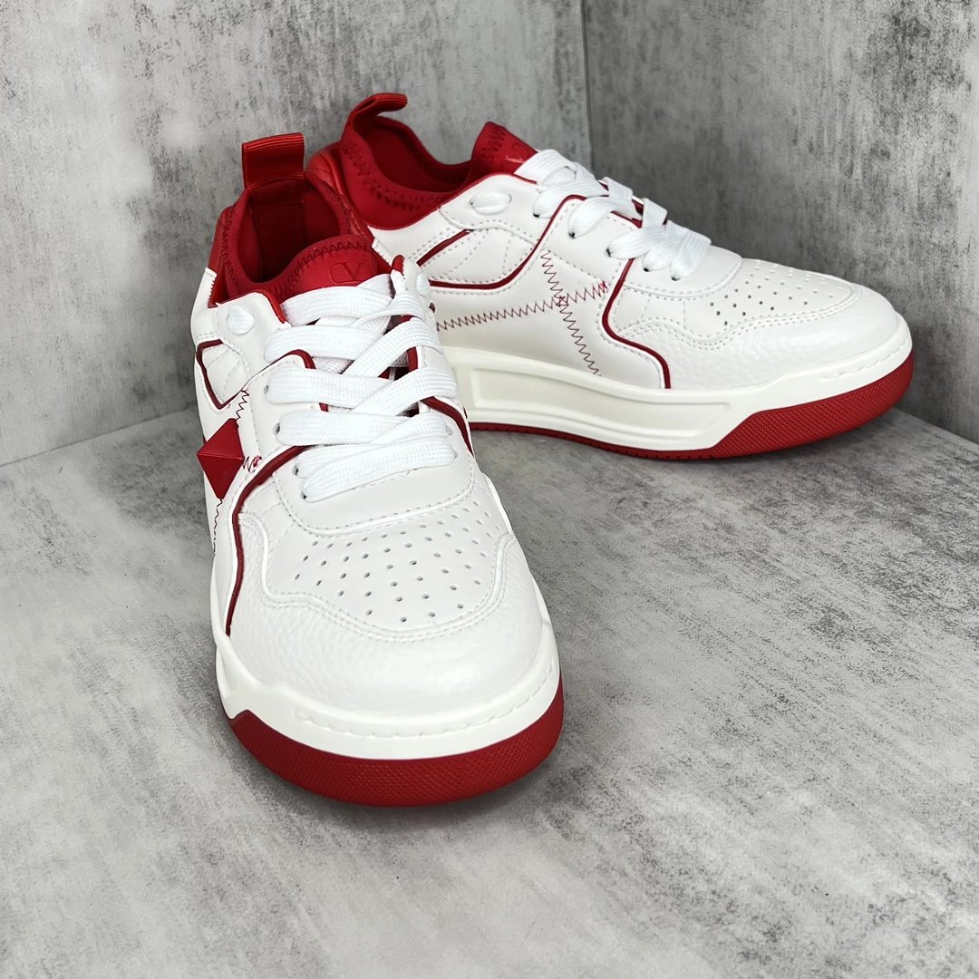 Chunky Leather Sneakers Crimson White - Gallery Image 2 - Detailed View