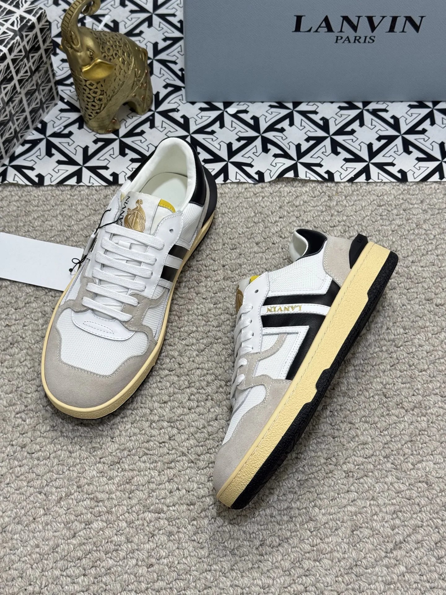 Lanvin Bumper Sneakers White Black - Gallery Image 7 - Detailed View