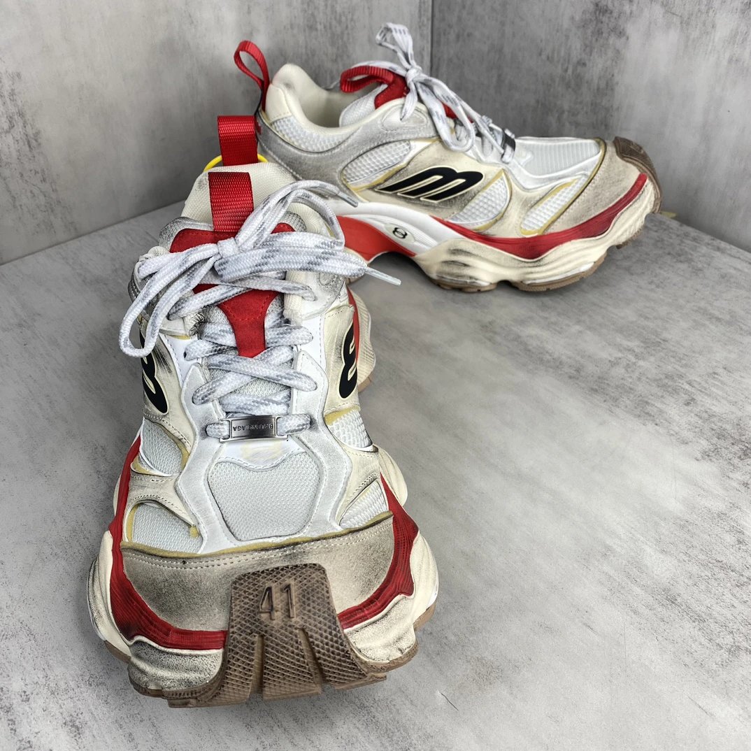 Chunky Mesh Cargo Sneakers Vintage Style in Ivory Red - Gallery Image 2 - Detailed View