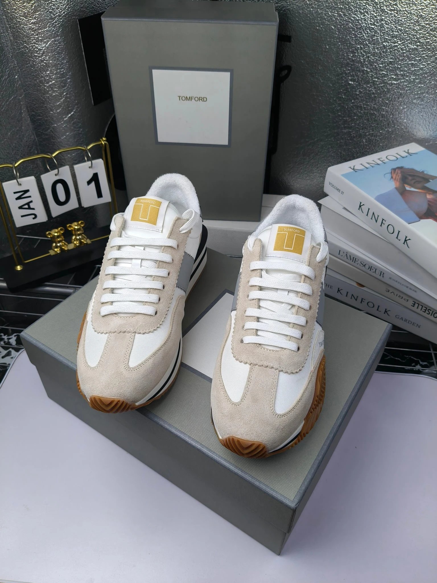 Retro Suede Leather Platform Sneakers Ivory Grey - Gallery Image 6 - Detailed View