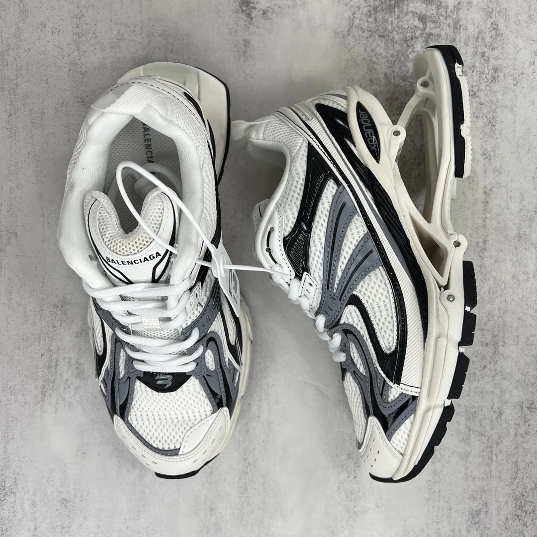 Retro Mesh Nylon X-Pander Sneakers with Spring Heel Ivory Black - Gallery Image 3 - Detailed View