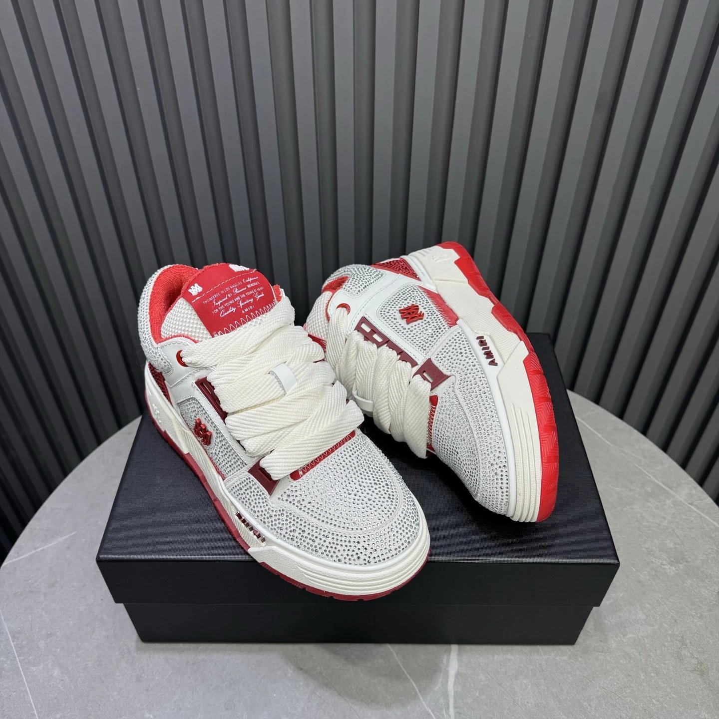 Unisex Mesh Low Top Sneakers Retro Crimson White - Gallery Image 5 - Detailed View