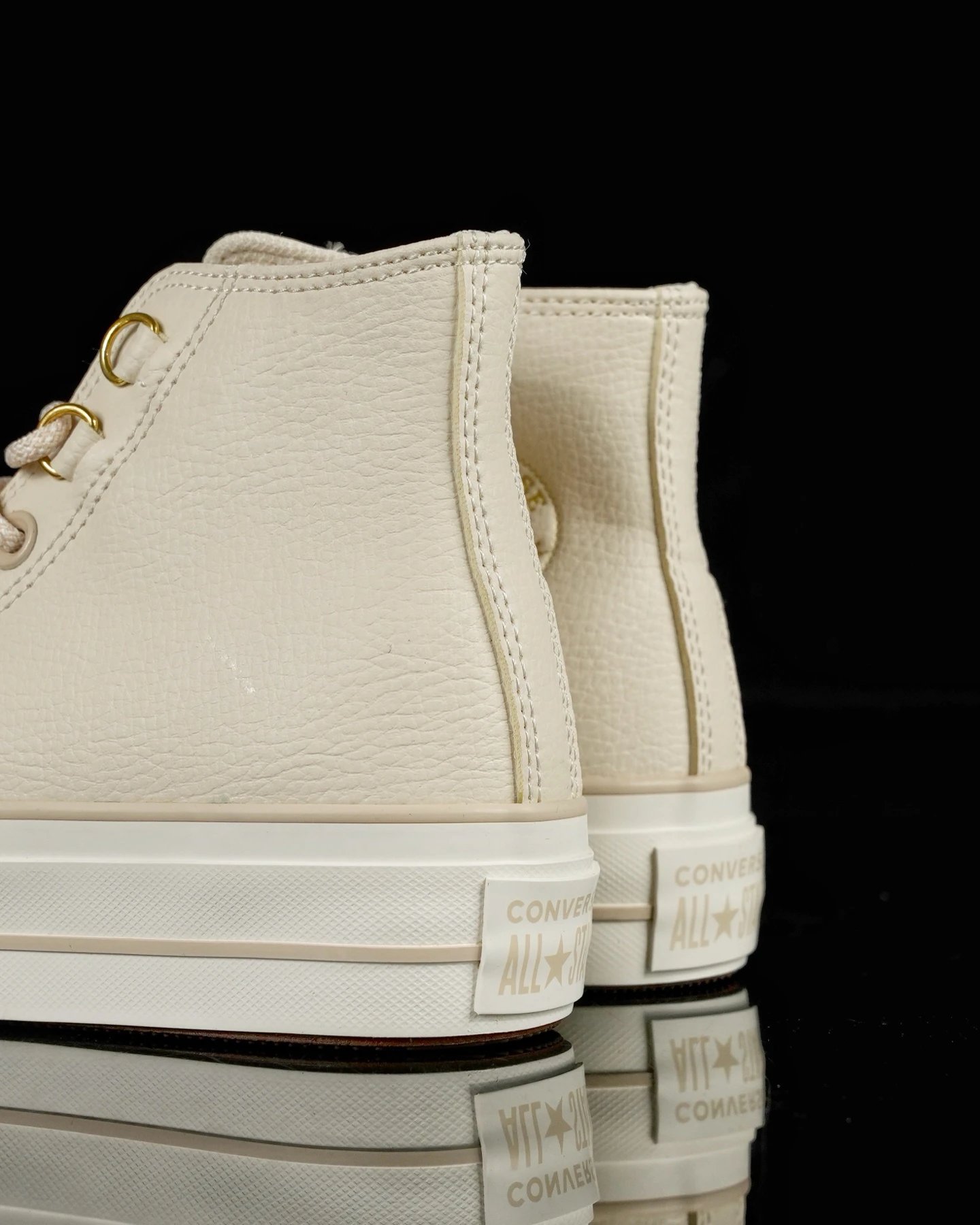 Platform Leather High Top Sneakers Cream Ivory - Gallery Image 7 - Detailed View