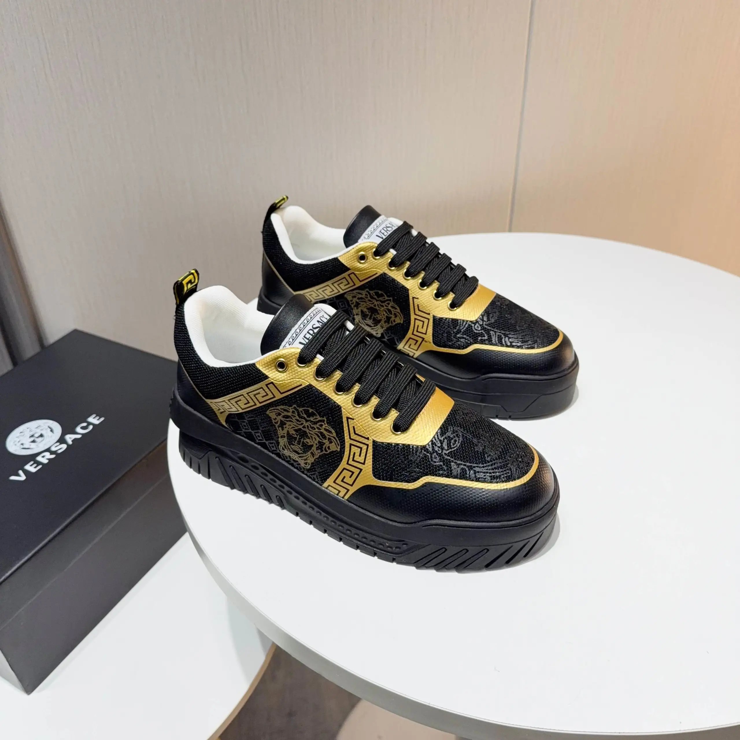 Luxury Knit Chunky Sneakers Obsidian Gold - Gallery Image 1 - Detailed View