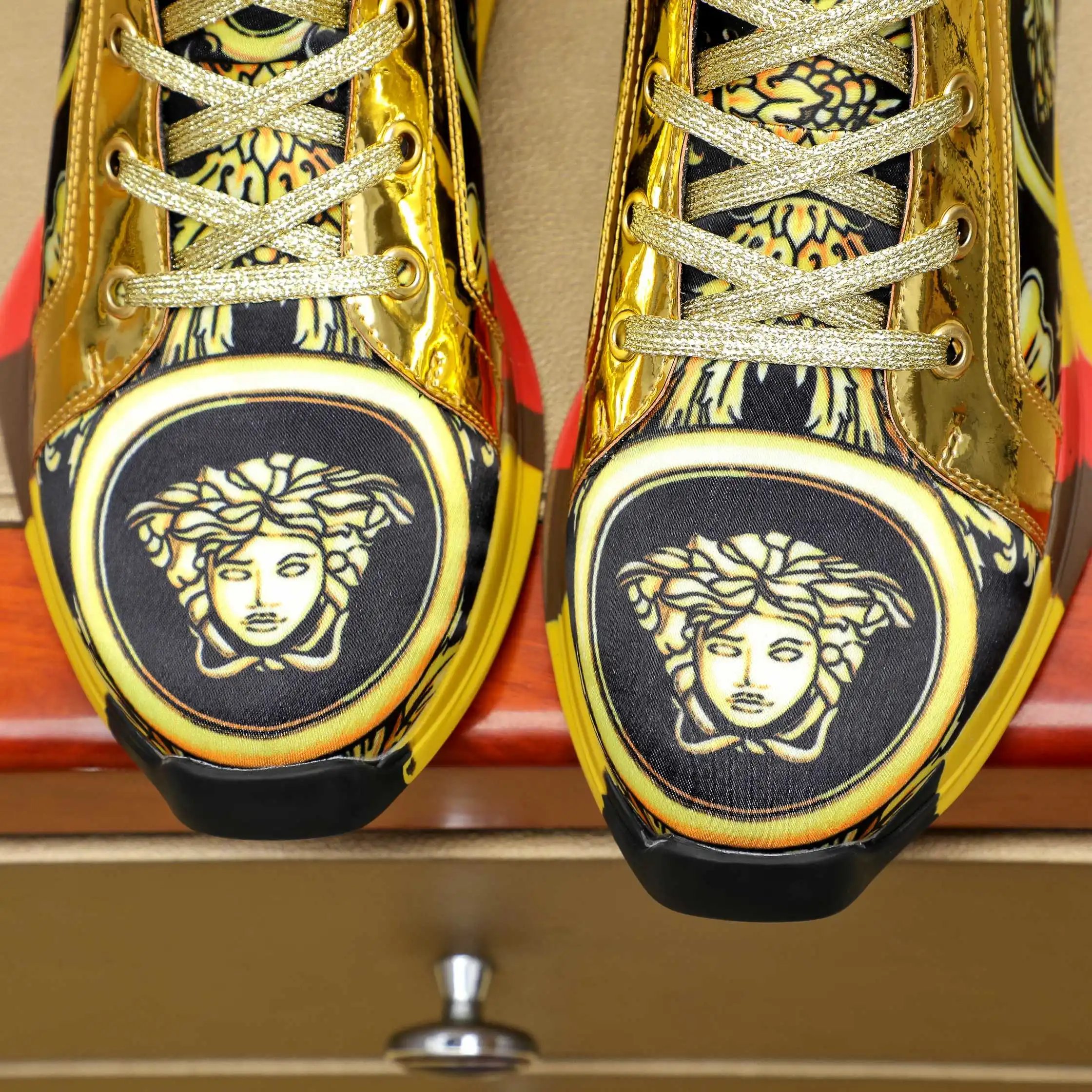 Luxury Lambskin High Top Sneakers Gold - Gallery Image 6 - Detailed View