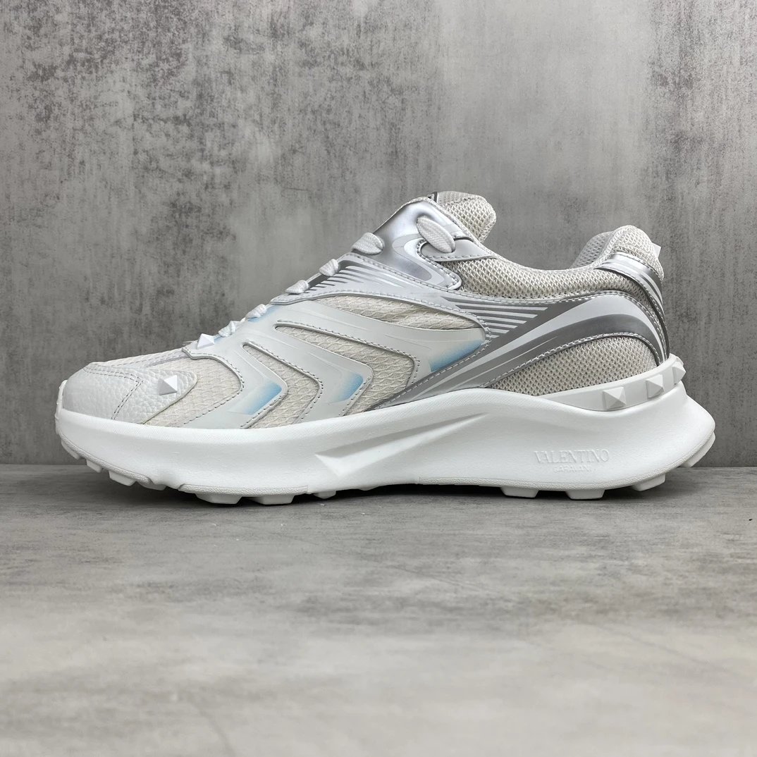 Chunky Leather Mesh Sneakers Pearl White - Gallery Image 7 - Detailed View