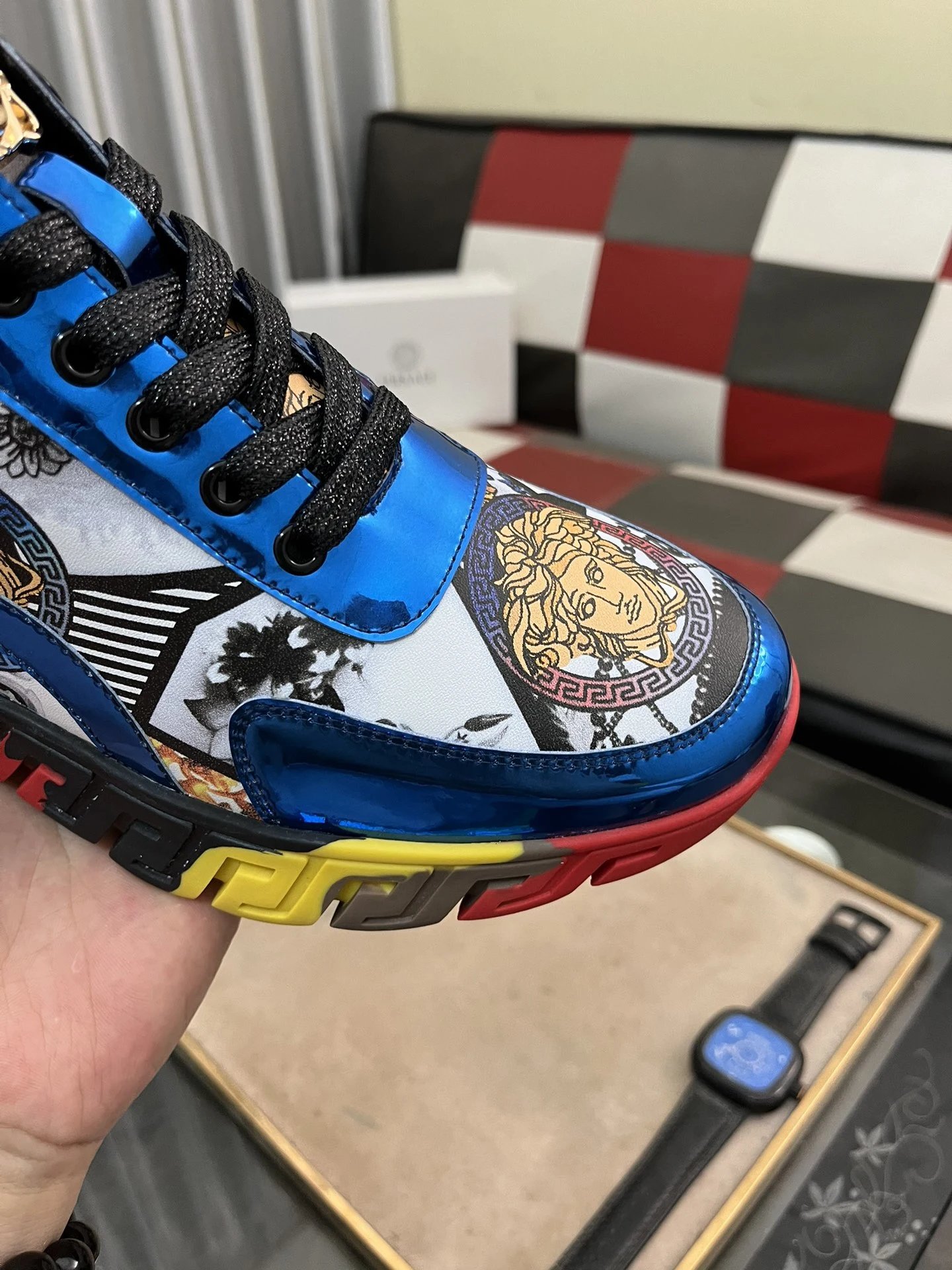 Luxury Leather Fashion Sneakers Multicolor Azure - Gallery Image 6 - Detailed View