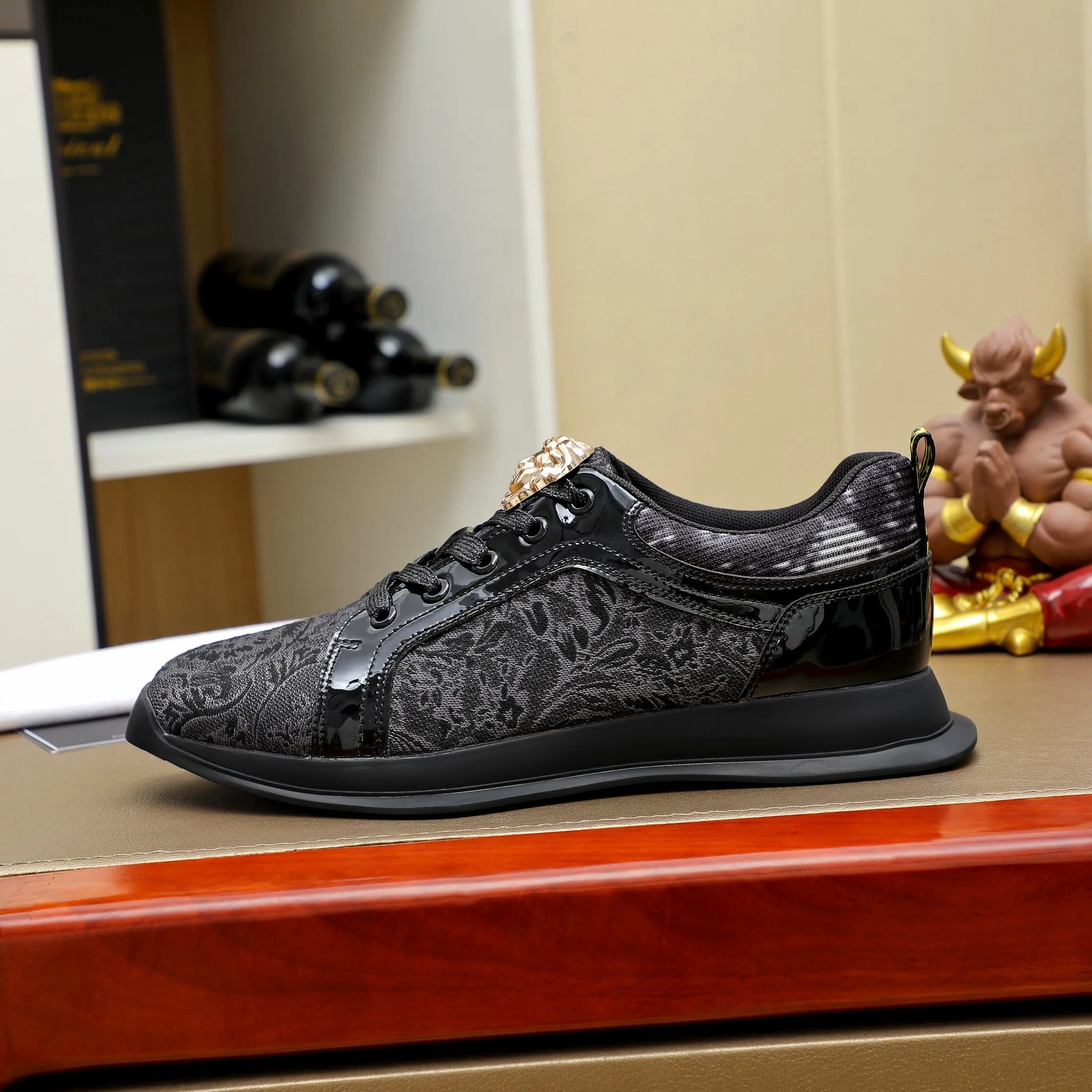 Luxury Lambskin Sneakers Ebony Black - Versace - Cnfans - $52.26