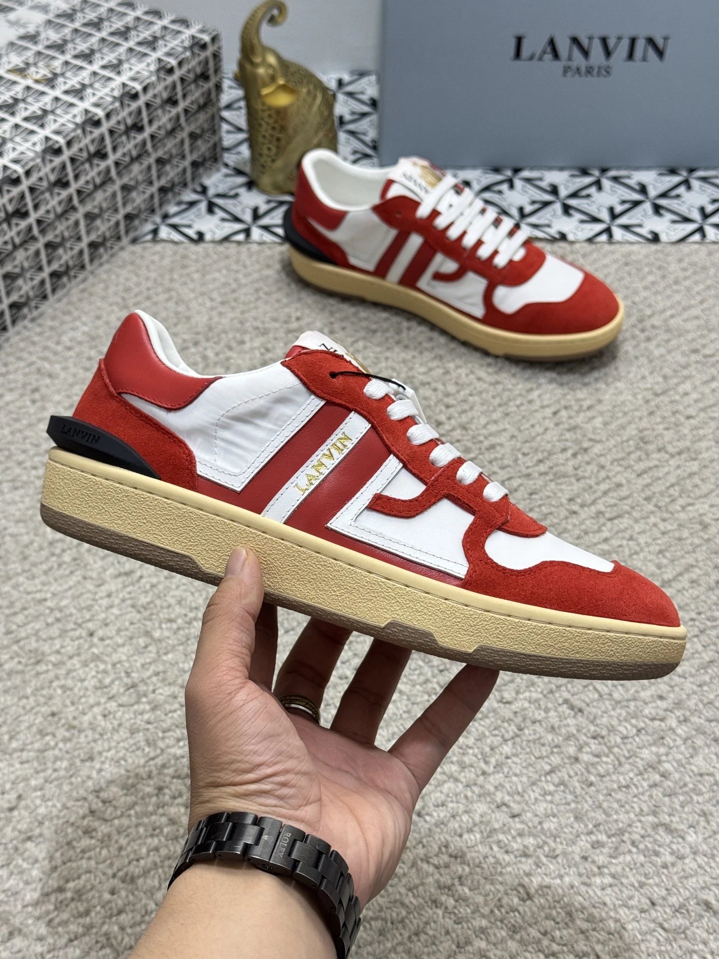 Lanvin Bumpr Sneakers Red White - Gallery Image 7 - Detailed View