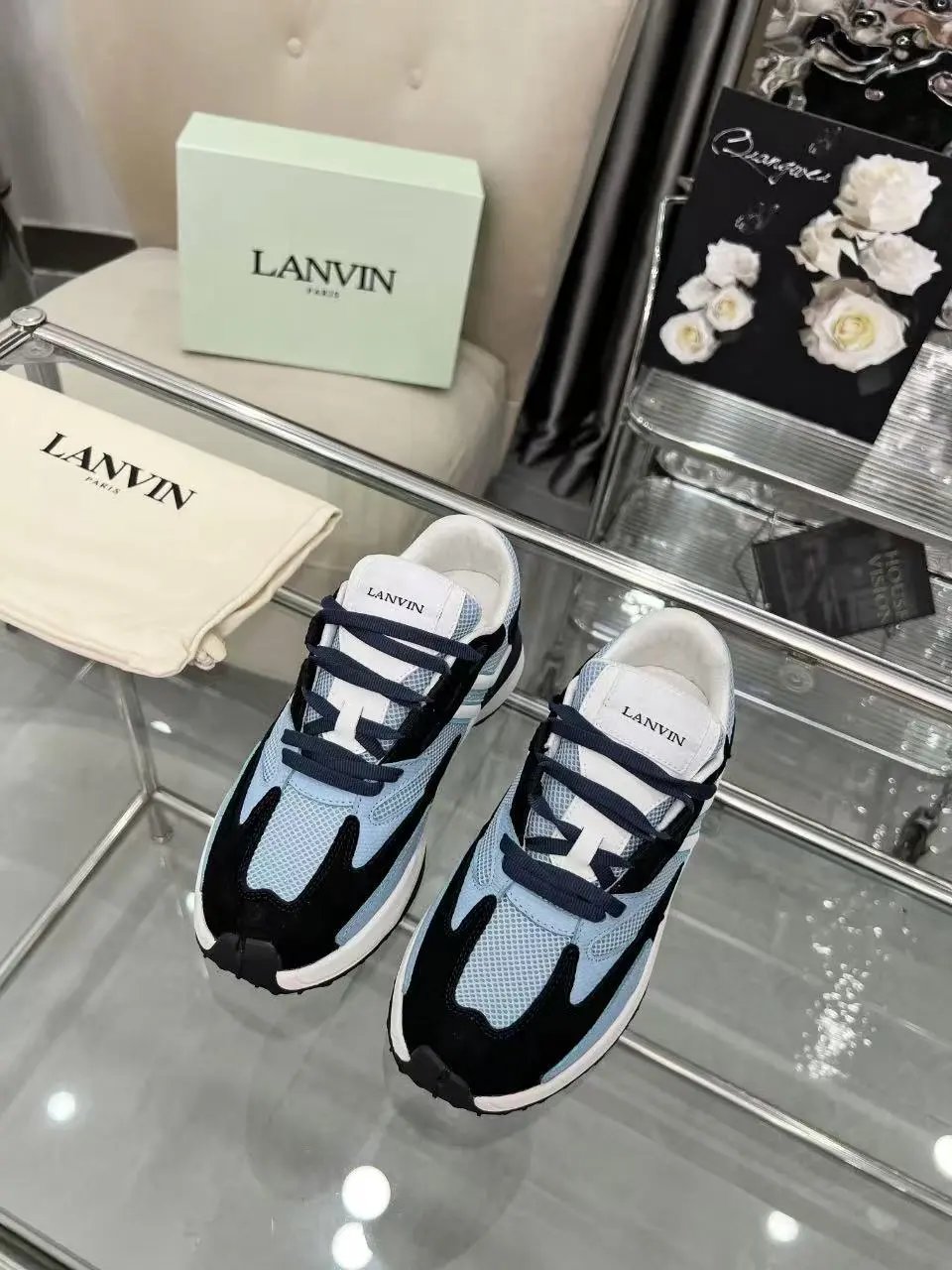 Lanvin Clay Sneakers Blue Black - Gallery Image 3 - Detailed View