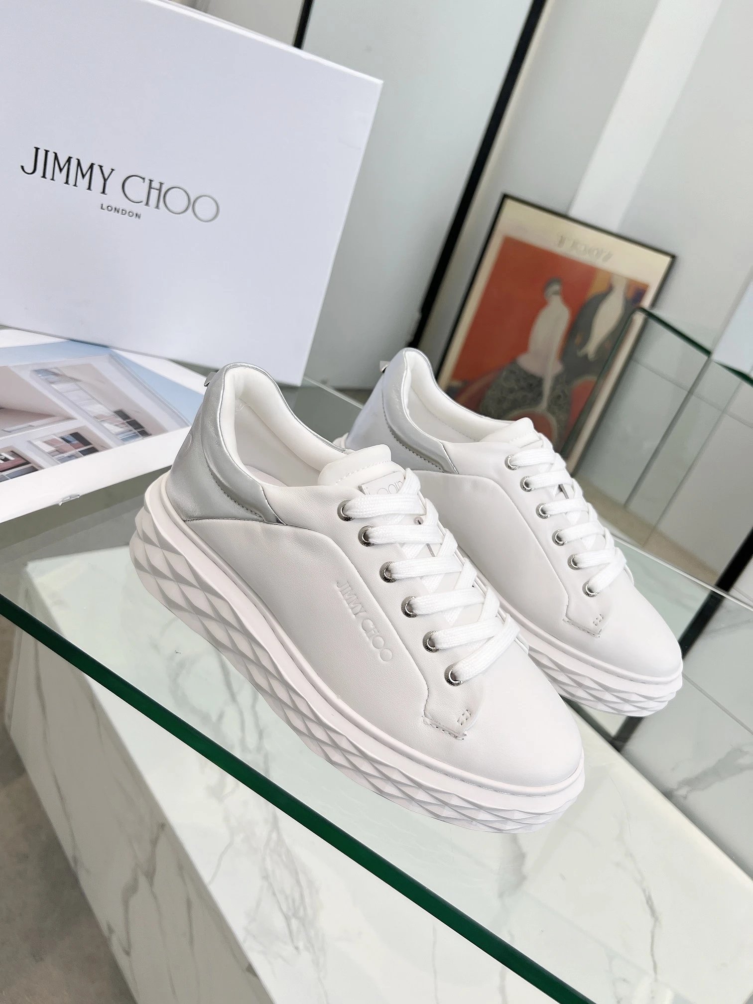 Jimmy Choo Diamond Sneakers in Silver - High Quality Product Image - Cnfans