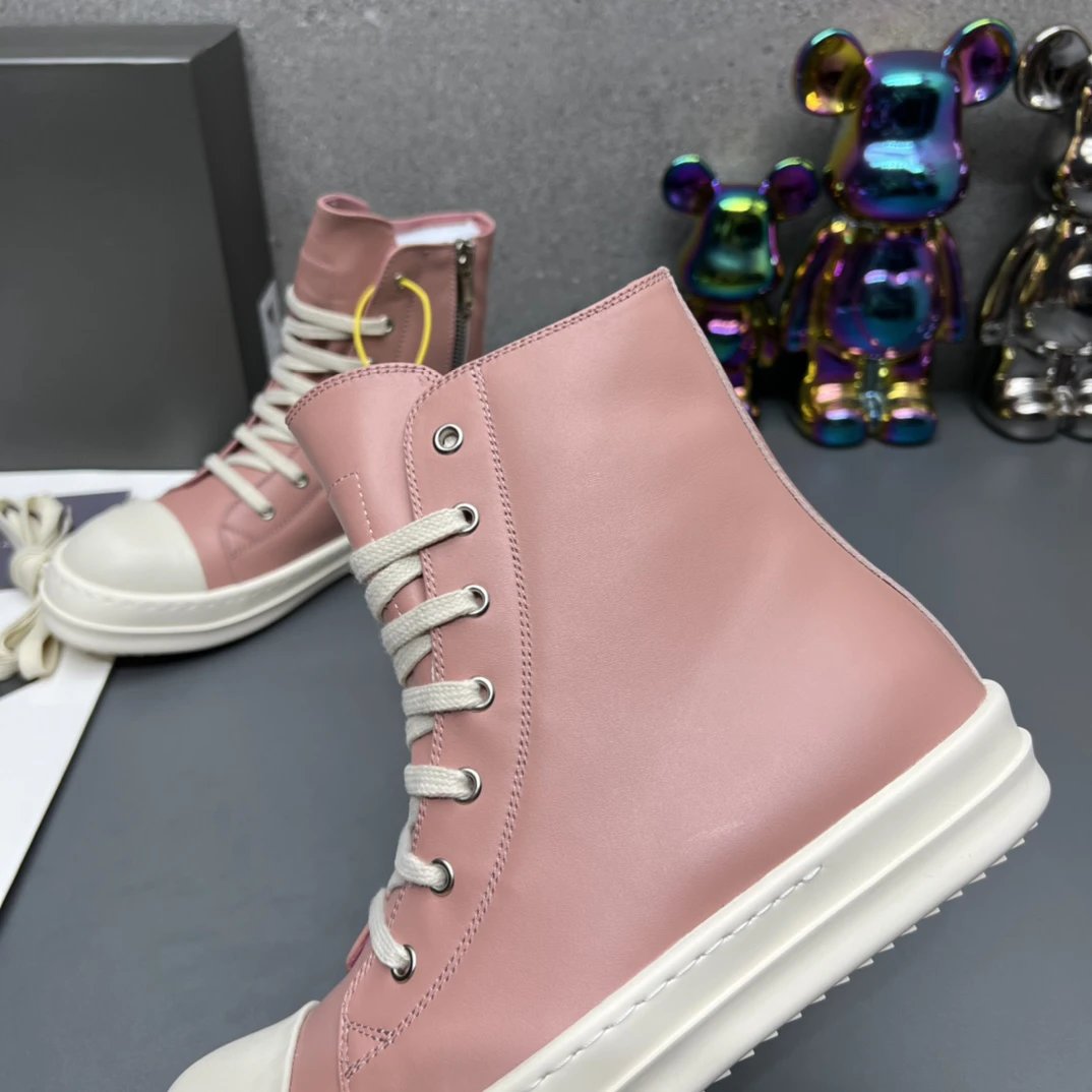 Rick Owens Leather High-Top Sneakers Pink - Gallery Image 5 - Detailed View