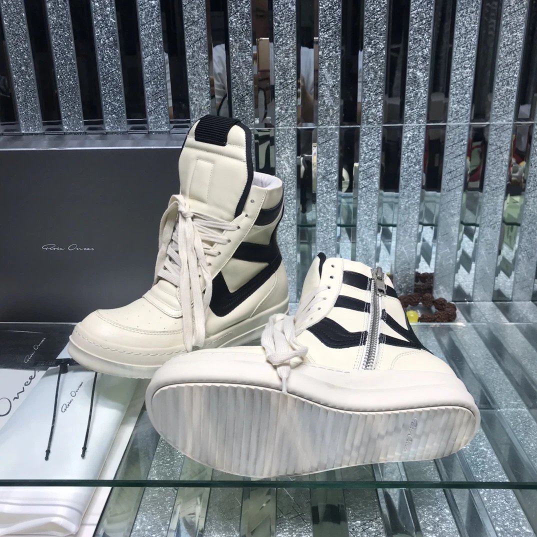 Rick Owens Geobasket Triangular High Tops Sneakers White Black - Gallery Image 8 - Detailed View