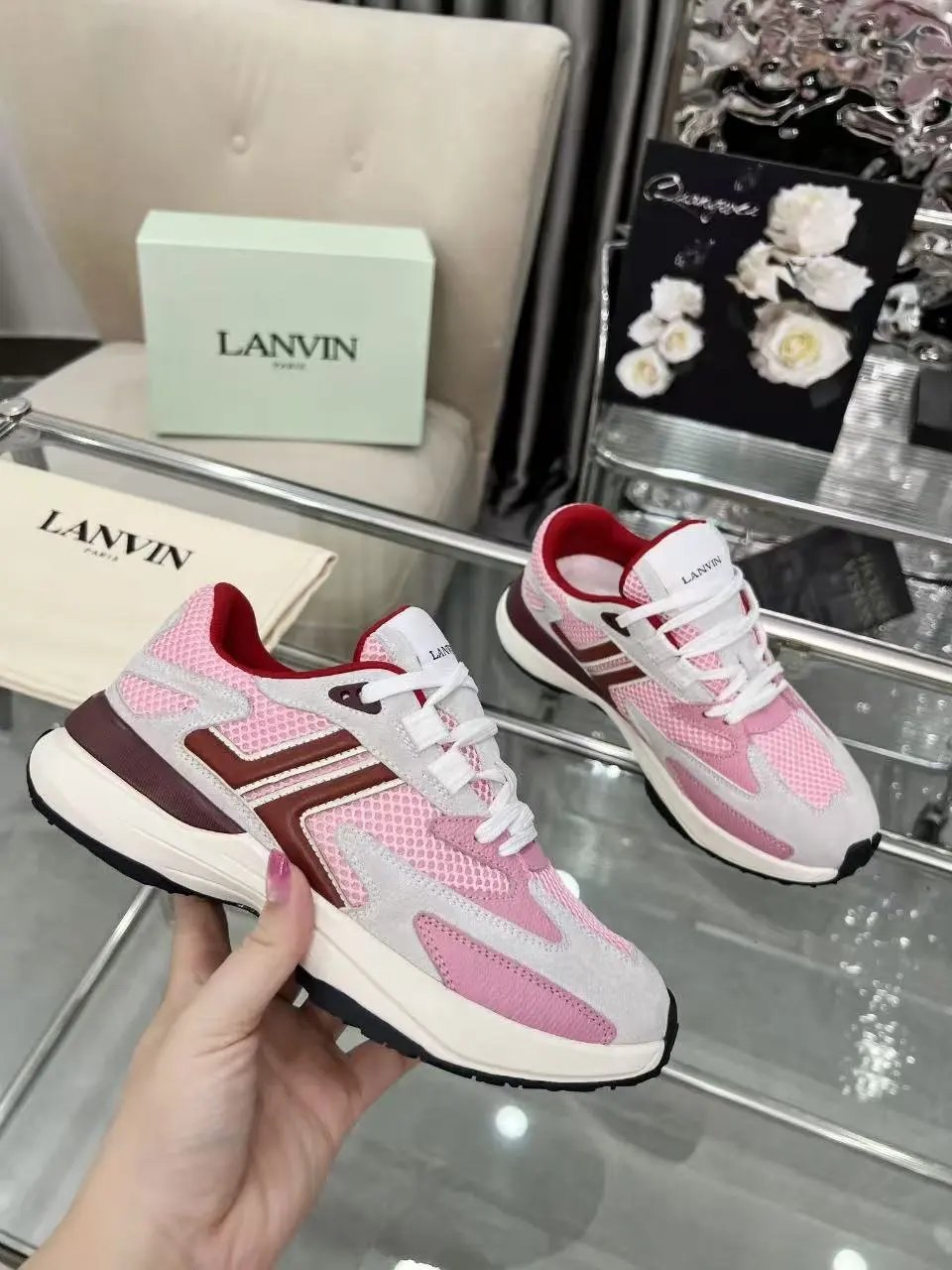 Lanvin Clay Sneakers Pink - Gallery Image 6 - Detailed View