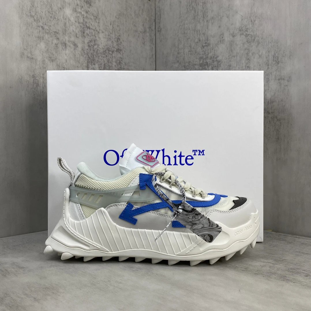 ODS Y-1000 Trail Sneakers Oxford Leather Mesh Ivory Blue - Gallery Image 1 - Detailed View