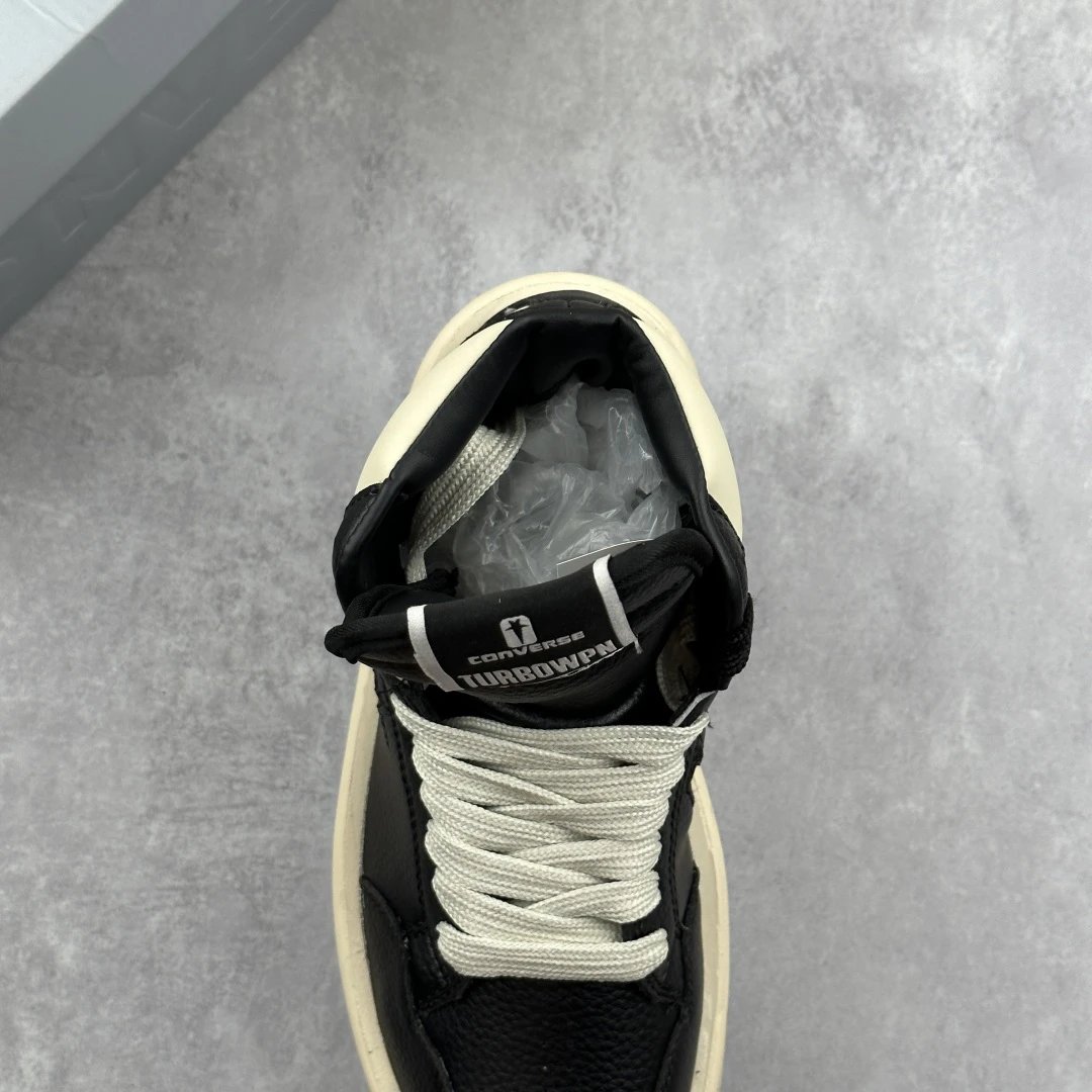 Retro High Top Leather Sneakers Ivory Black - Gallery Image 5 - Detailed View