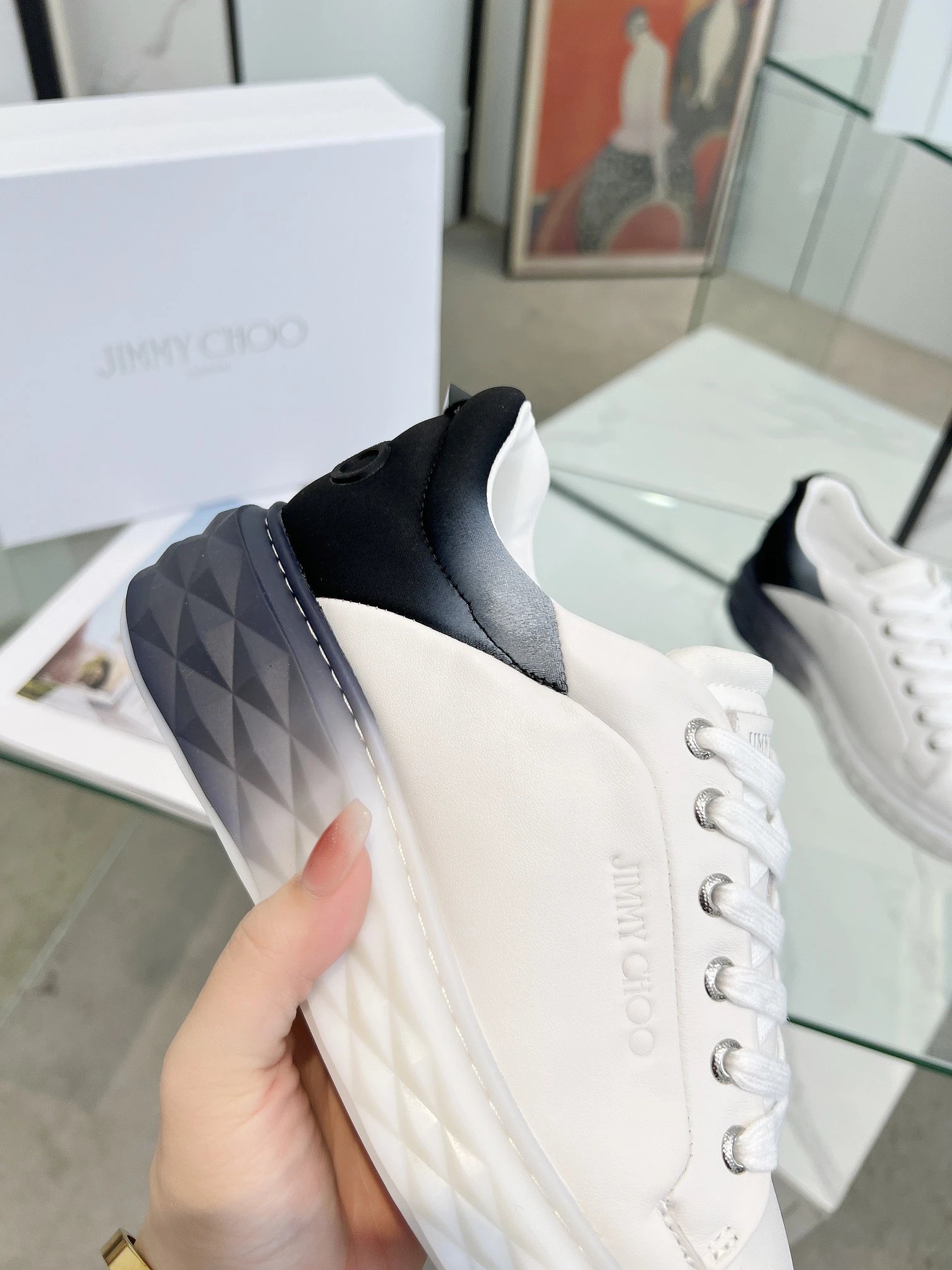 Jimmy Choo Diamond Sneakers Black & White - Gallery Image 7 - Detailed View