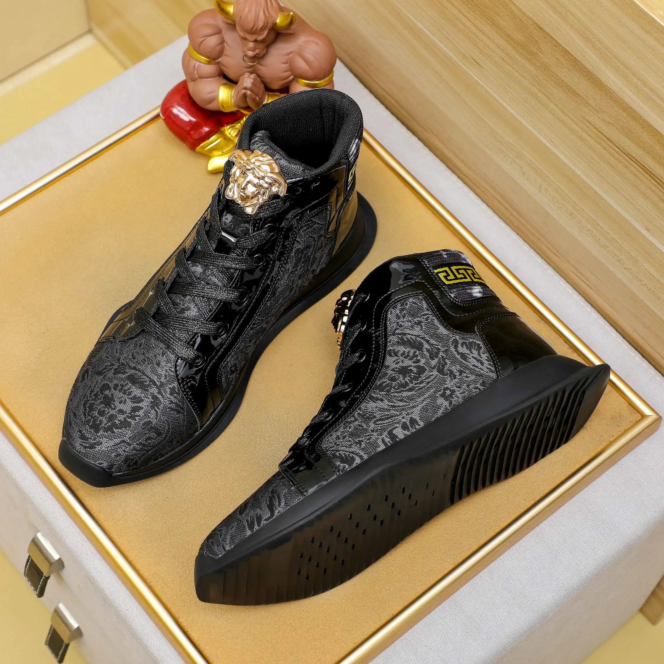 Luxury Lambskin High Top Sneakers Onyx Black - Gallery Image 4 - Detailed View