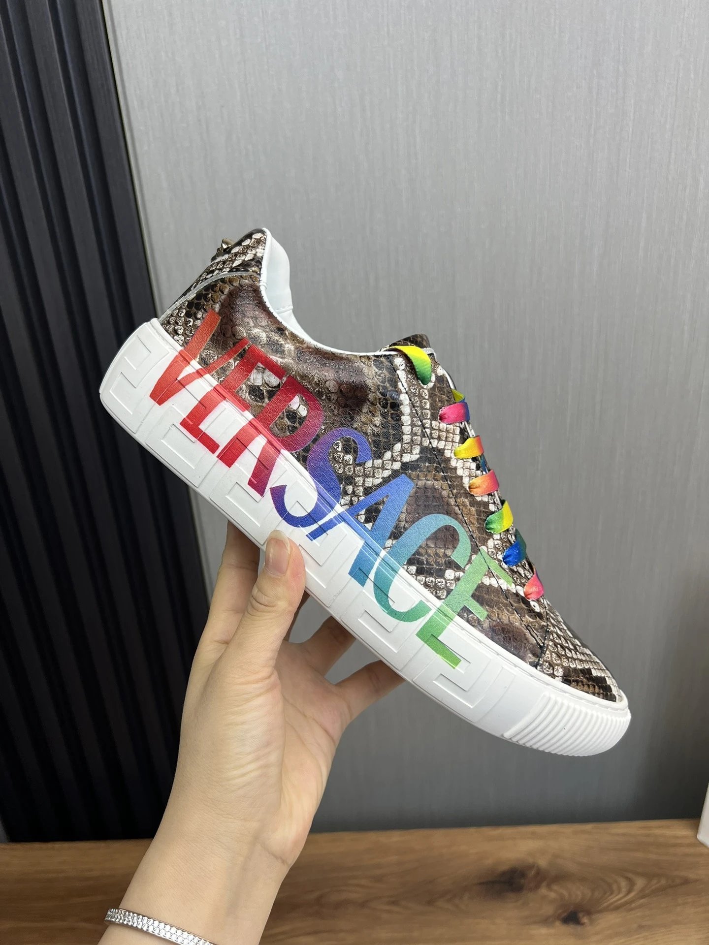 Luxury Python Leather Sneakers Rainbow - Gallery Image 7 - Detailed View