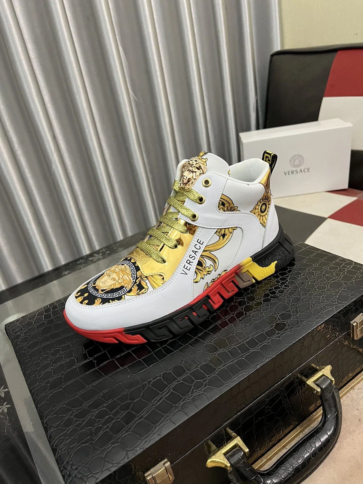 Luxury Leather High Top Sneakers Baroque Gold - Gallery Image 1 - Detailed View