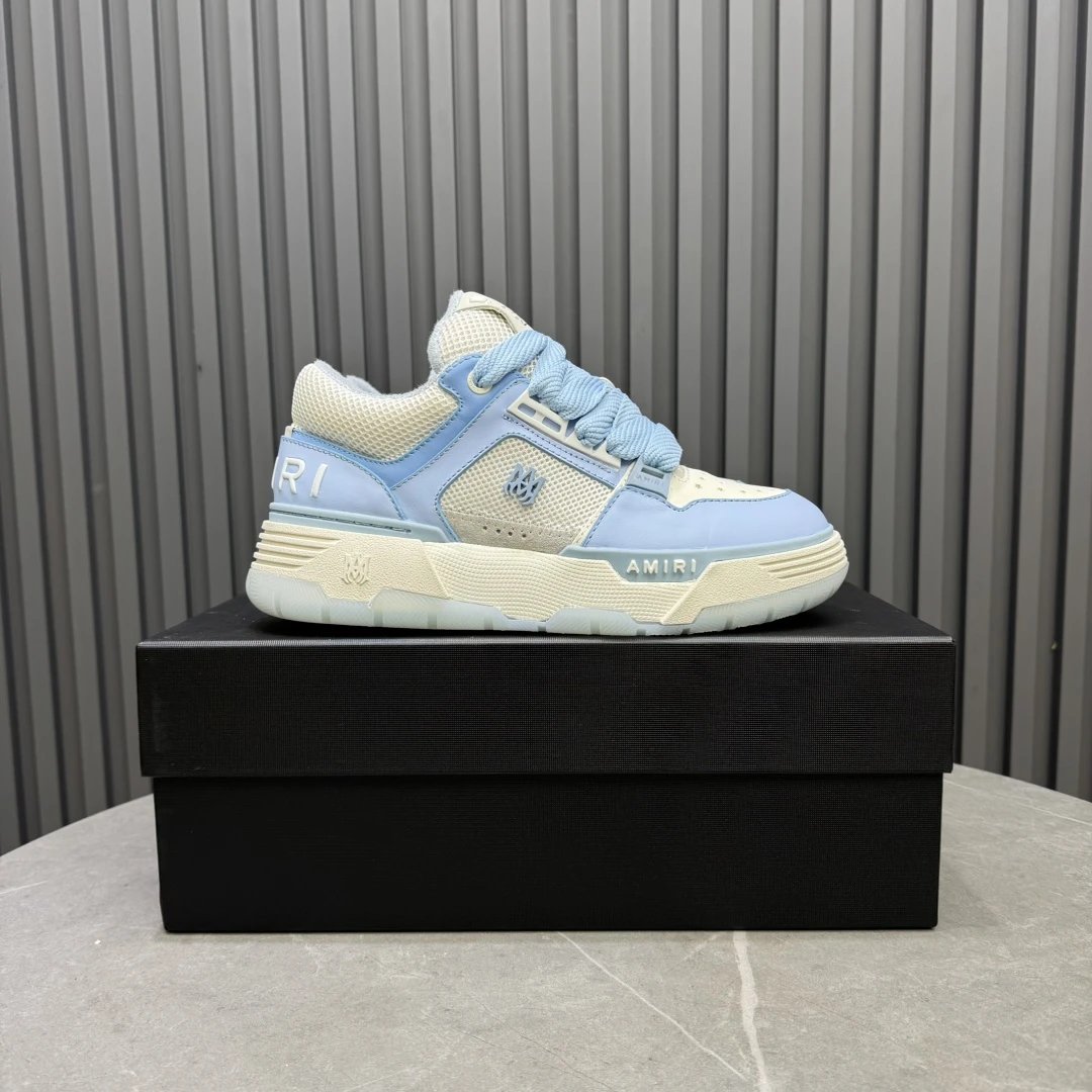 Unisex Leather Mesh Low Top Skate Sneakers Ice Blue - Gallery Image 1 - Detailed View