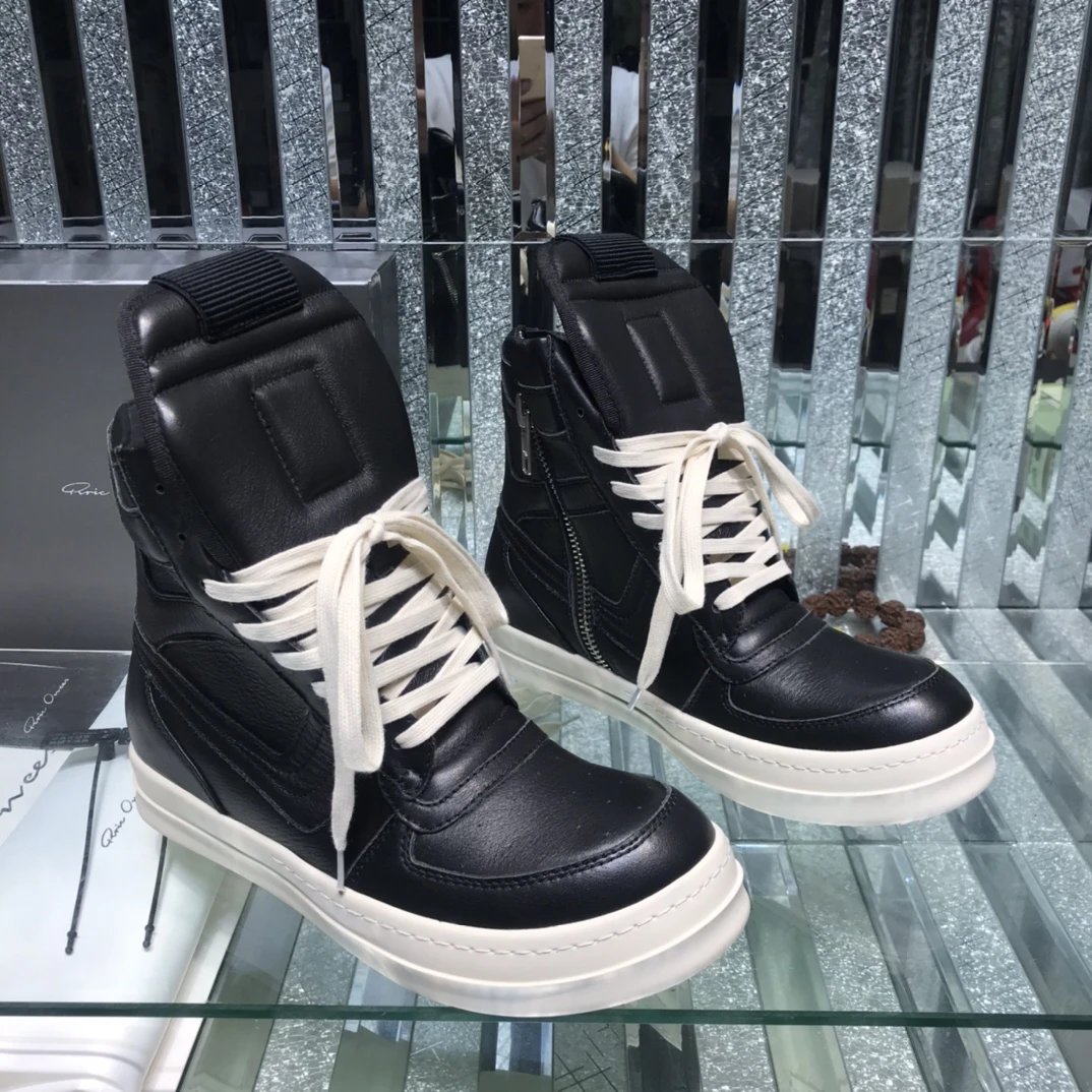 Rick Owens Geobasket Triangular High-Top Sneakers Black  - Gallery Image 3 - Detailed View