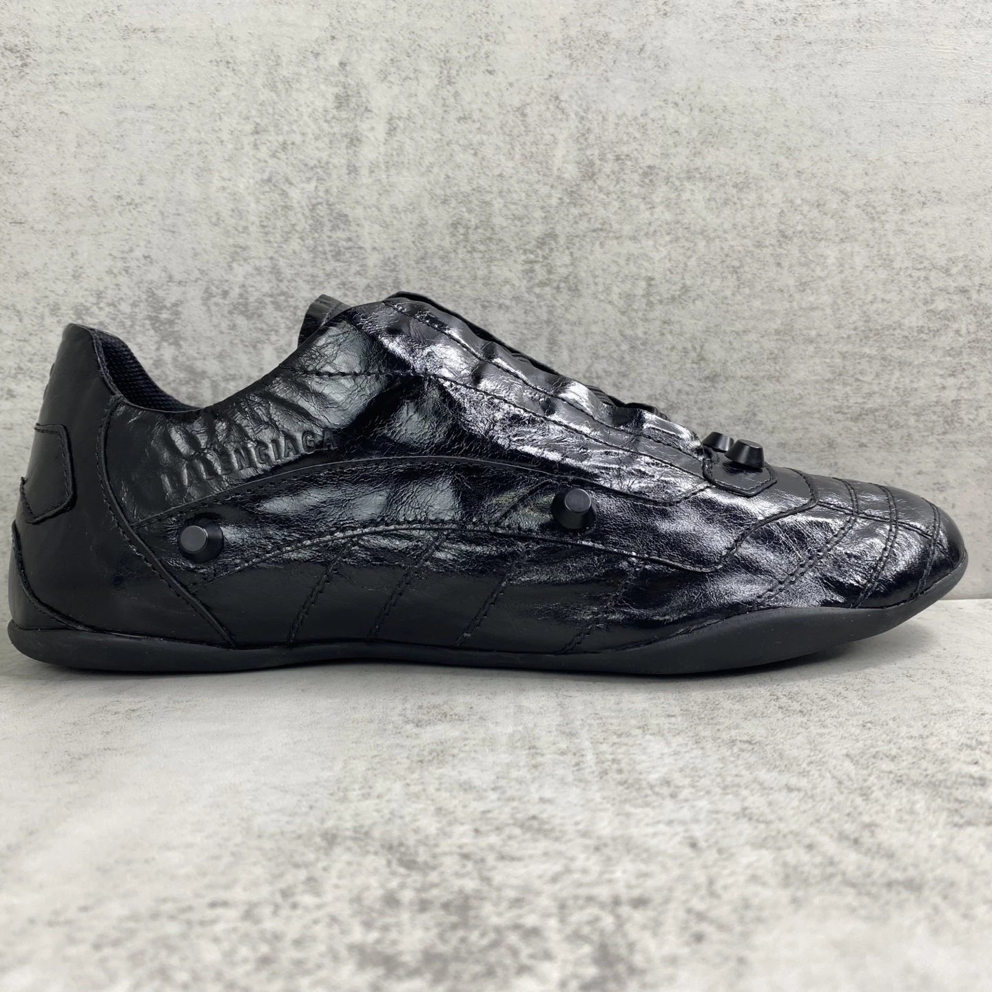 Punk Style Leather Lace-Up Shoes with Metal Studs Jet Black - Gallery Image 6 - Detailed View