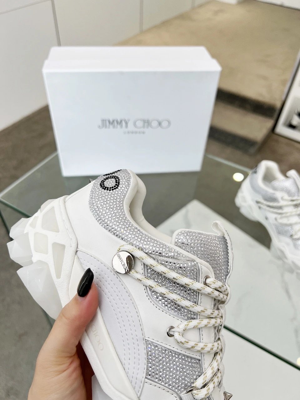 Jimmy Choo Diamond X II M Sneakers White Silver - Gallery Image 8 - Detailed View