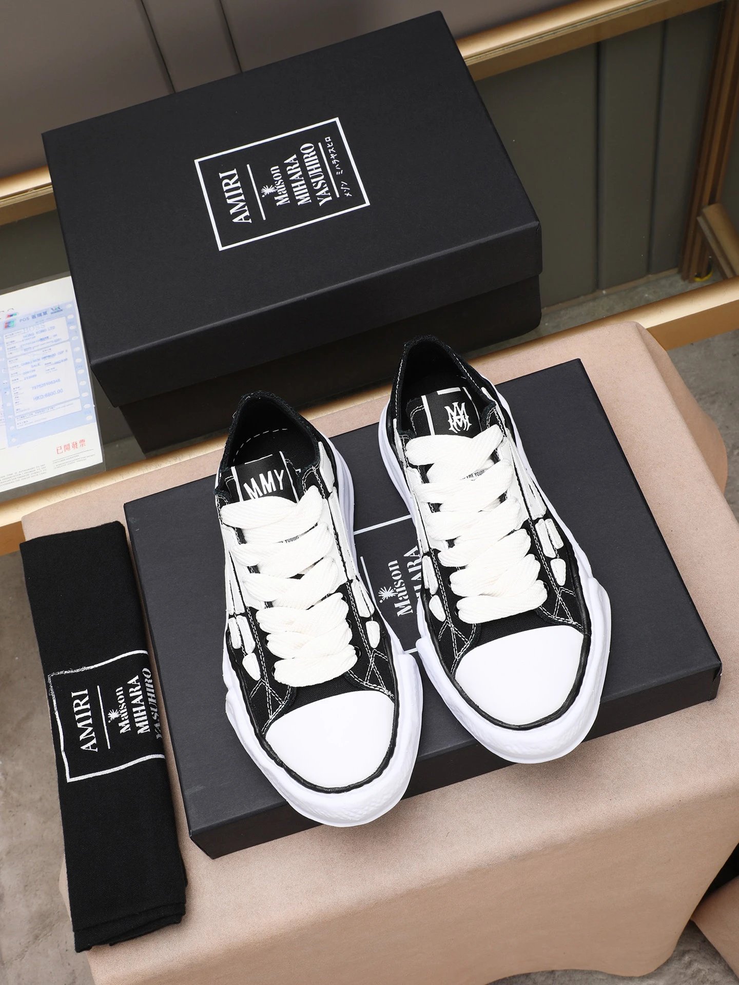 Maison Mihara Yasuhiro MMY Black Sneakers White Bone  - Gallery Image 8 - Detailed View