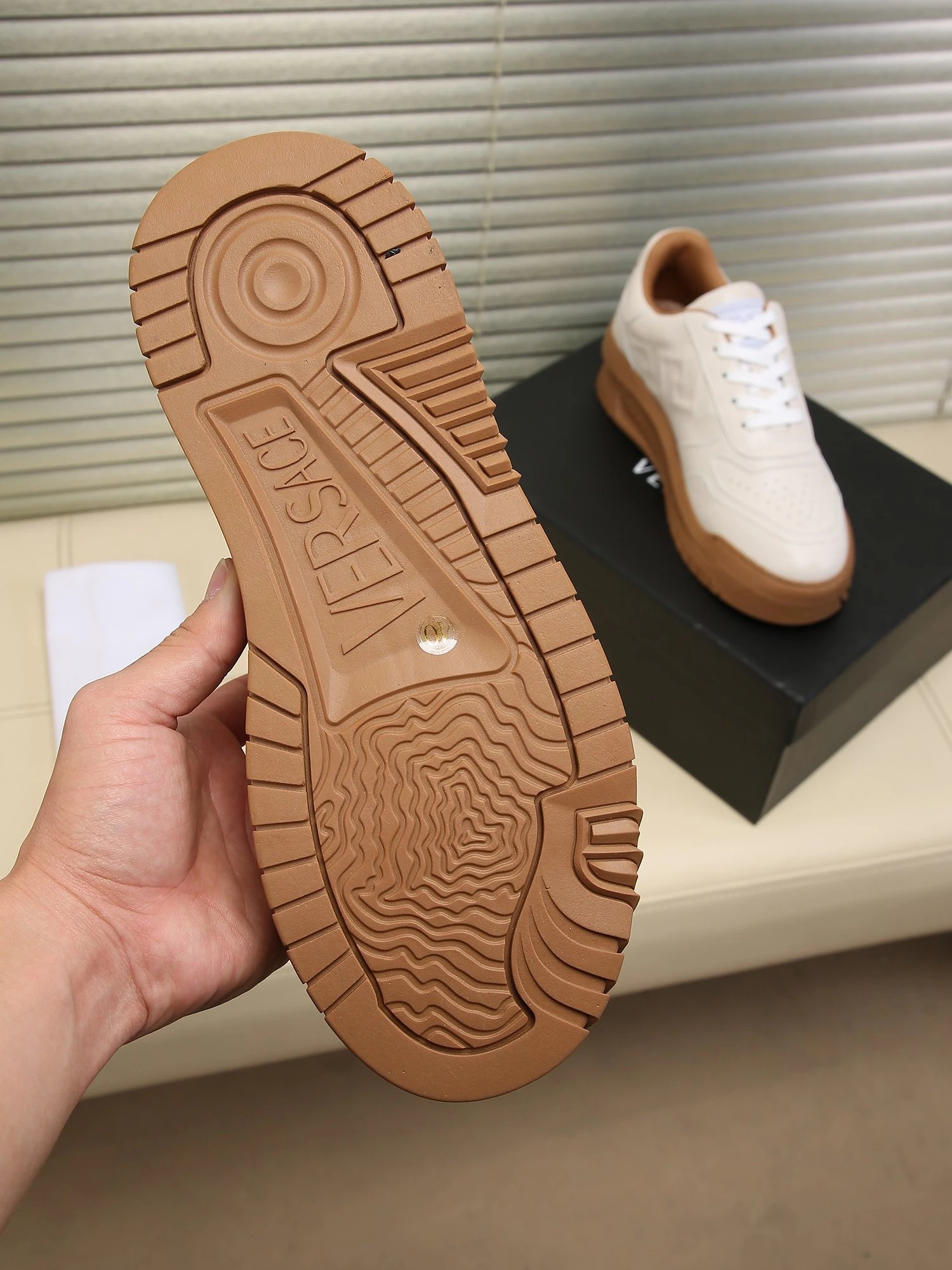 Grace Labyrinth Leather Sneakers Almond Brown - Gallery Image 9 - Detailed View