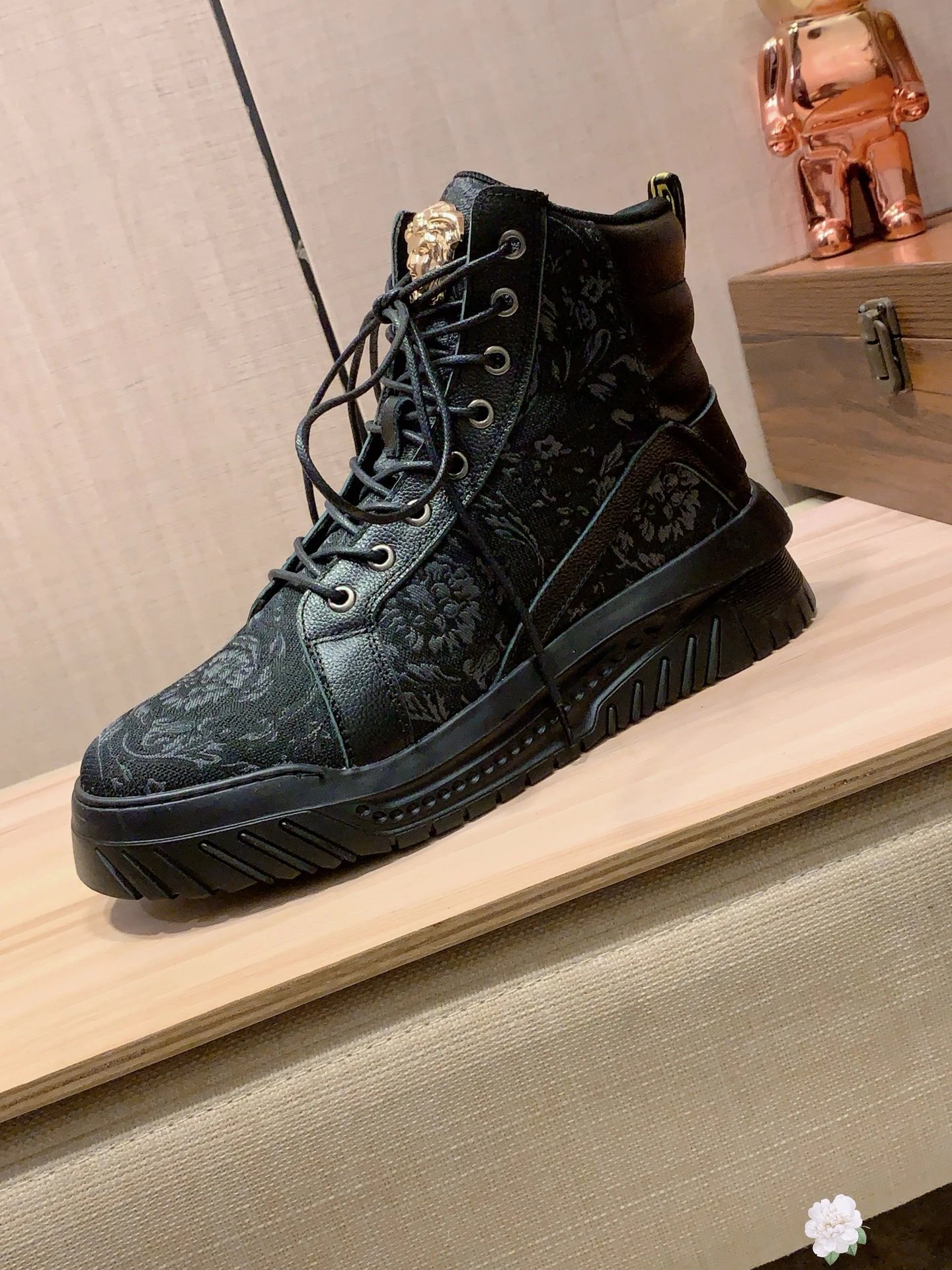 High Top Leather Sneakers Floral Black - Gallery Image 9 - Detailed View