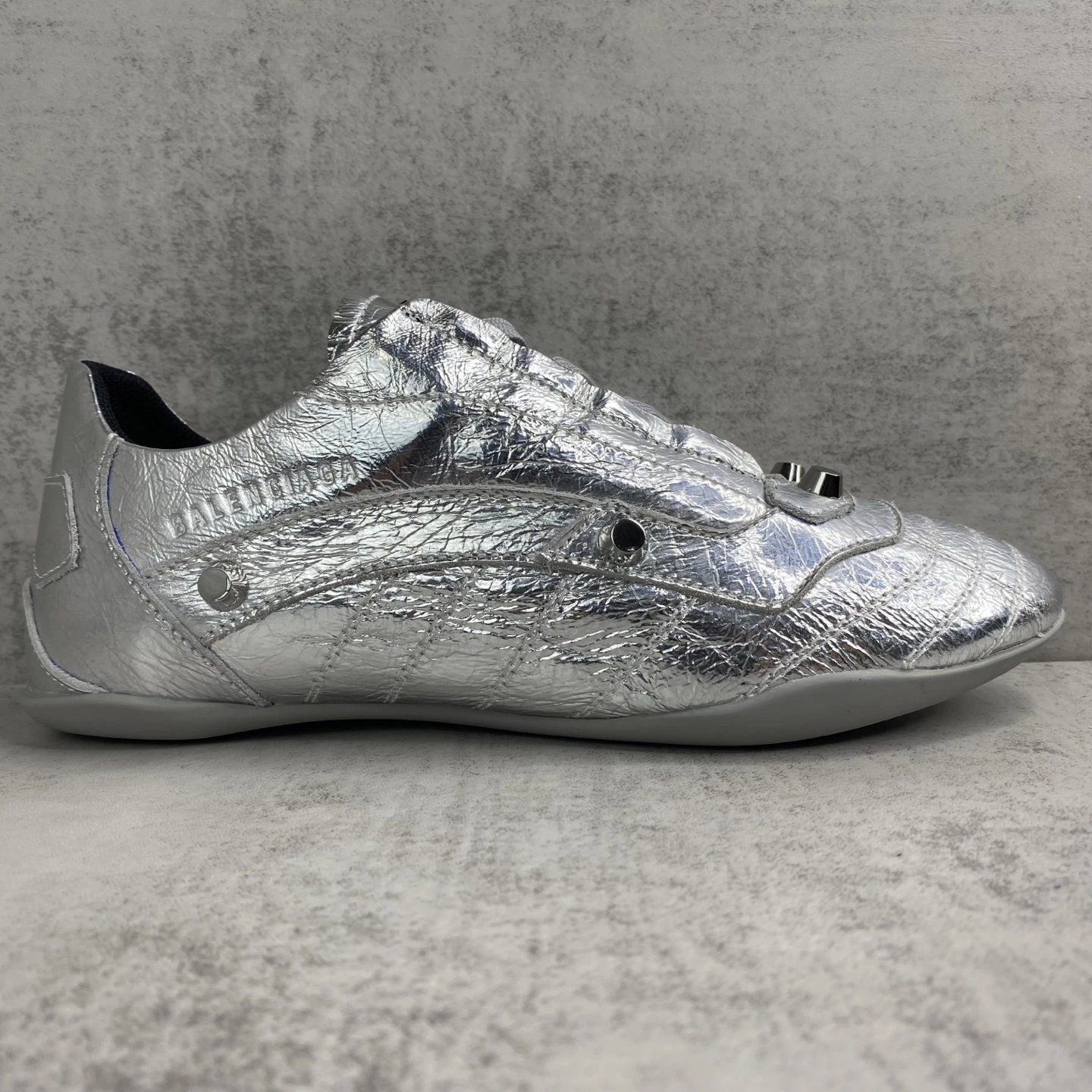 Punk Style Leather Lace-Up Shoes with Metal Studs Silver - Gallery Image 6 - Detailed View