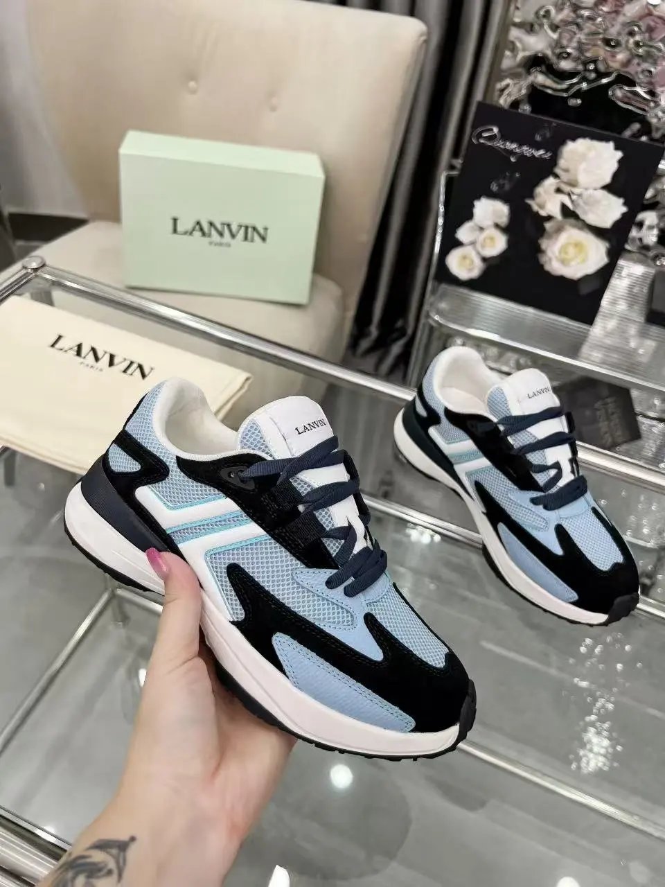 Lanvin Clay Sneakers Blue Black - Gallery Image 7 - Detailed View