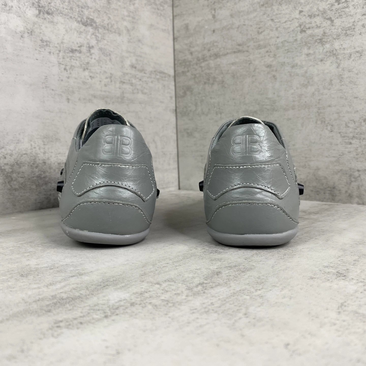 Punk Leather Lace-Up Sneakers with Studs Steel Gray - Gallery Image 5 - Detailed View