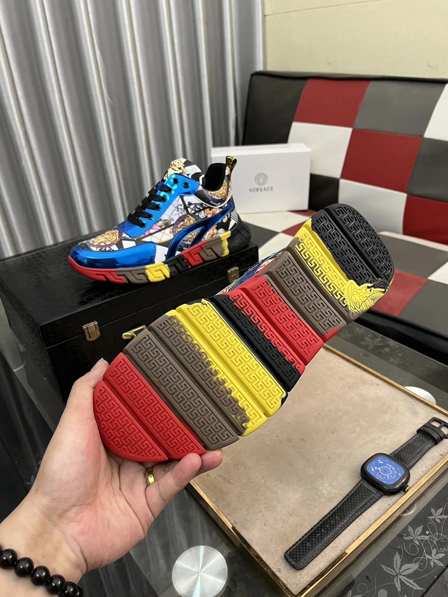 Luxury Leather Fashion Sneakers Multicolor Azure - Gallery Image 9 - Detailed View