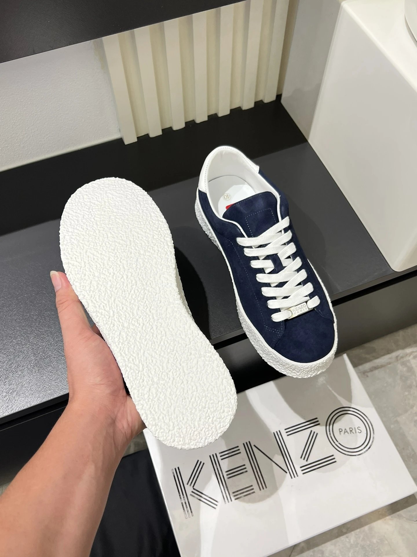 Kenzo Blue Suede Sneakers White Accent - Gallery Image 6 - Detailed View