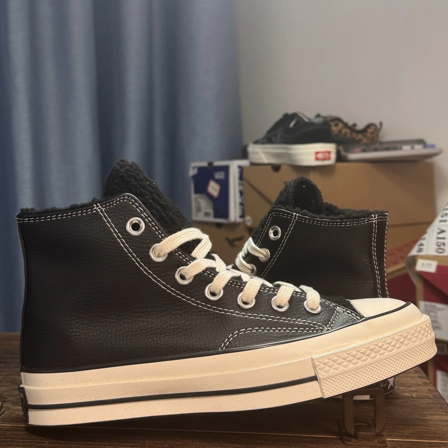 High Top Leather Skate Shoes Ebony Black - Gallery Image 2 - Detailed View