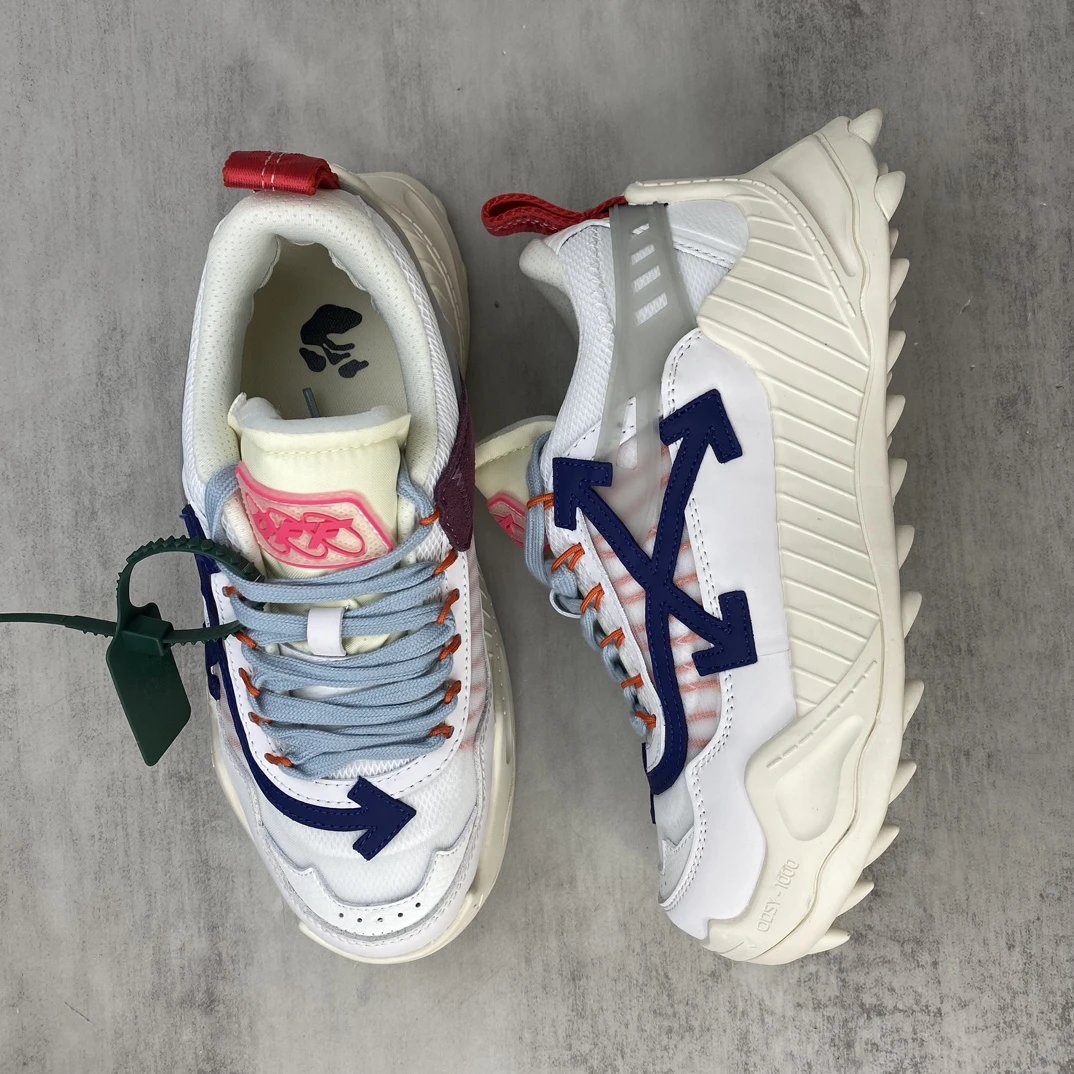 Chunky Hiking Sneakers Leather Oxford Mesh White Sapphire - Gallery Image 3 - Detailed View