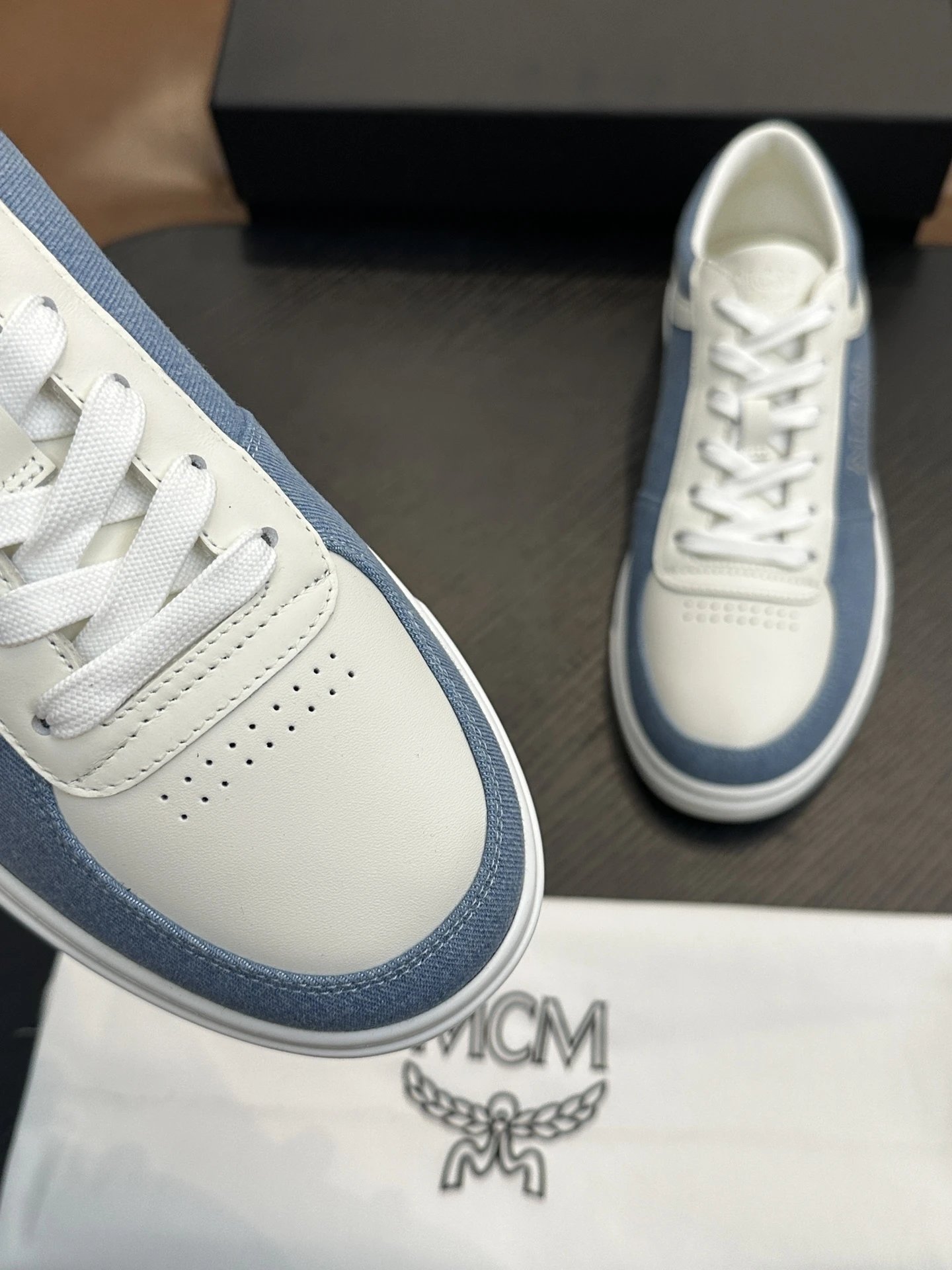 MCM Skystream Cubic Monogram Jacquard Sneaker Blue - Gallery Image 7 - Detailed View