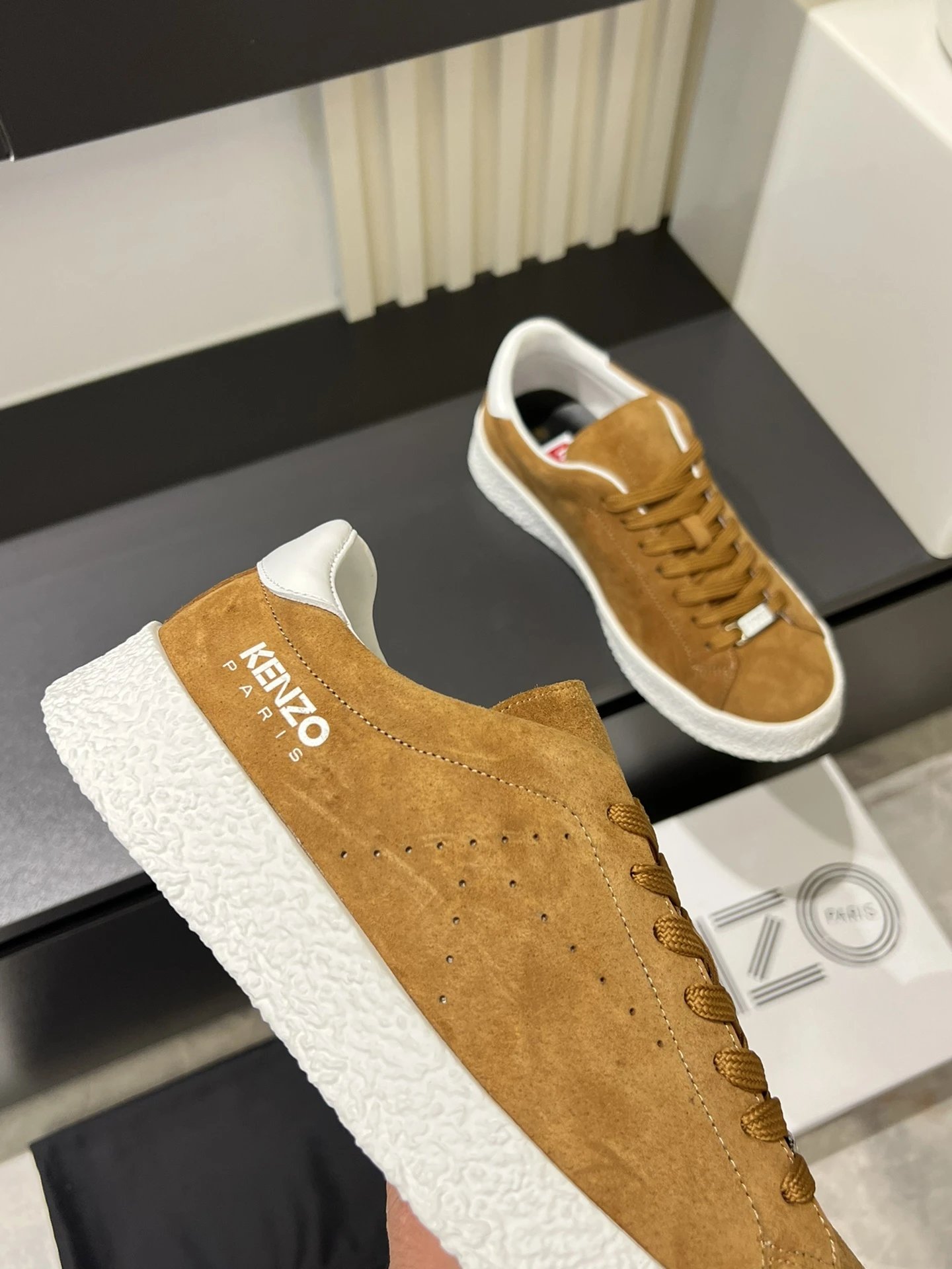 Kenzo Brown Suede Sneakers White Accent - Gallery Image 8 - Detailed View