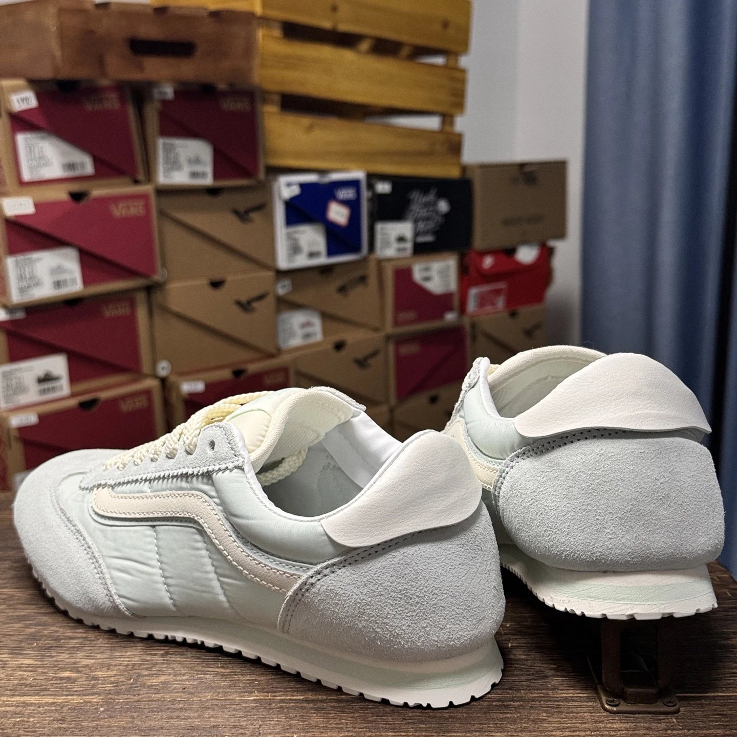 Retro Suede Nylon Low Sneakers Frost White - Gallery Image 3 - Detailed View