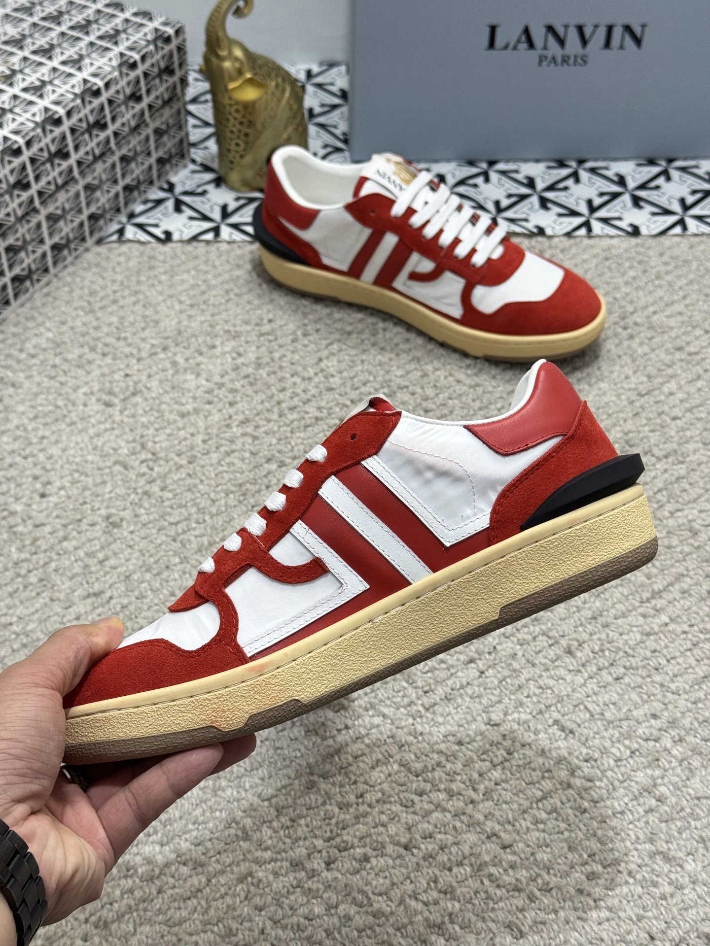 Lanvin Bumpr Sneakers Red White - Gallery Image 8 - Detailed View