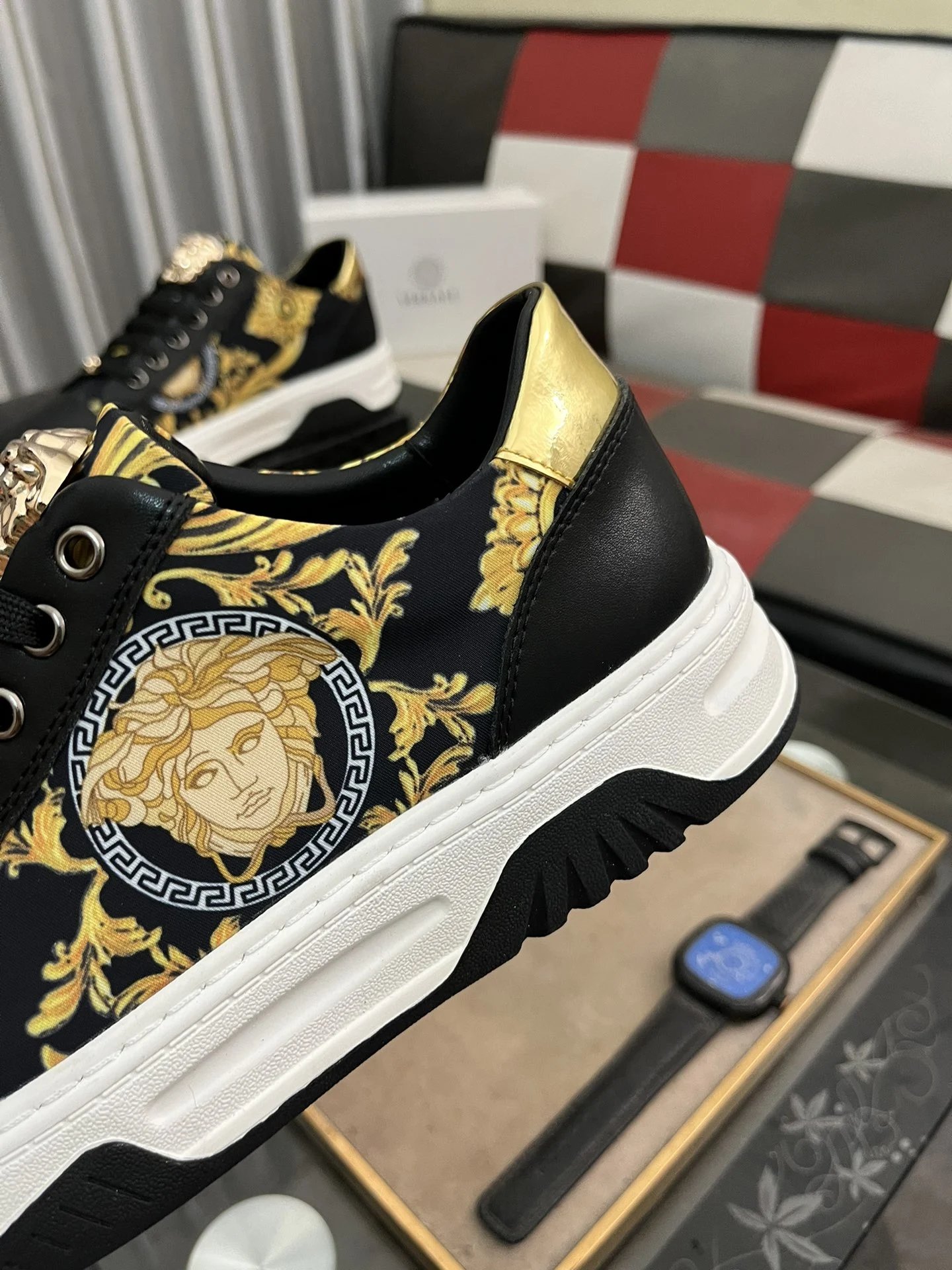 Luxury Leather Low Top Sneakers Baroque Gold - Gallery Image 7 - Detailed View