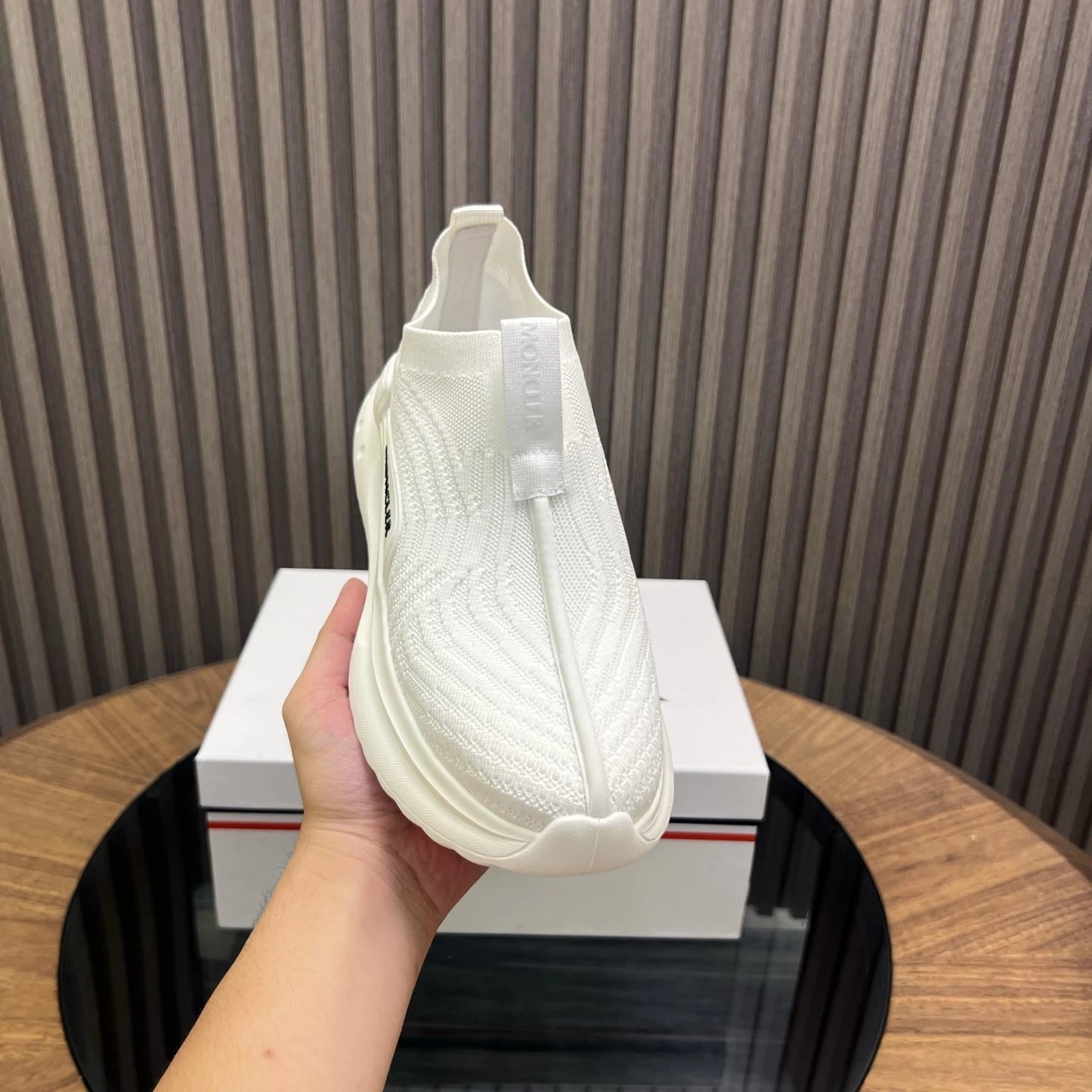 Moncler Ultra-light Knit Sneakers White - Gallery Image 5 - Detailed View